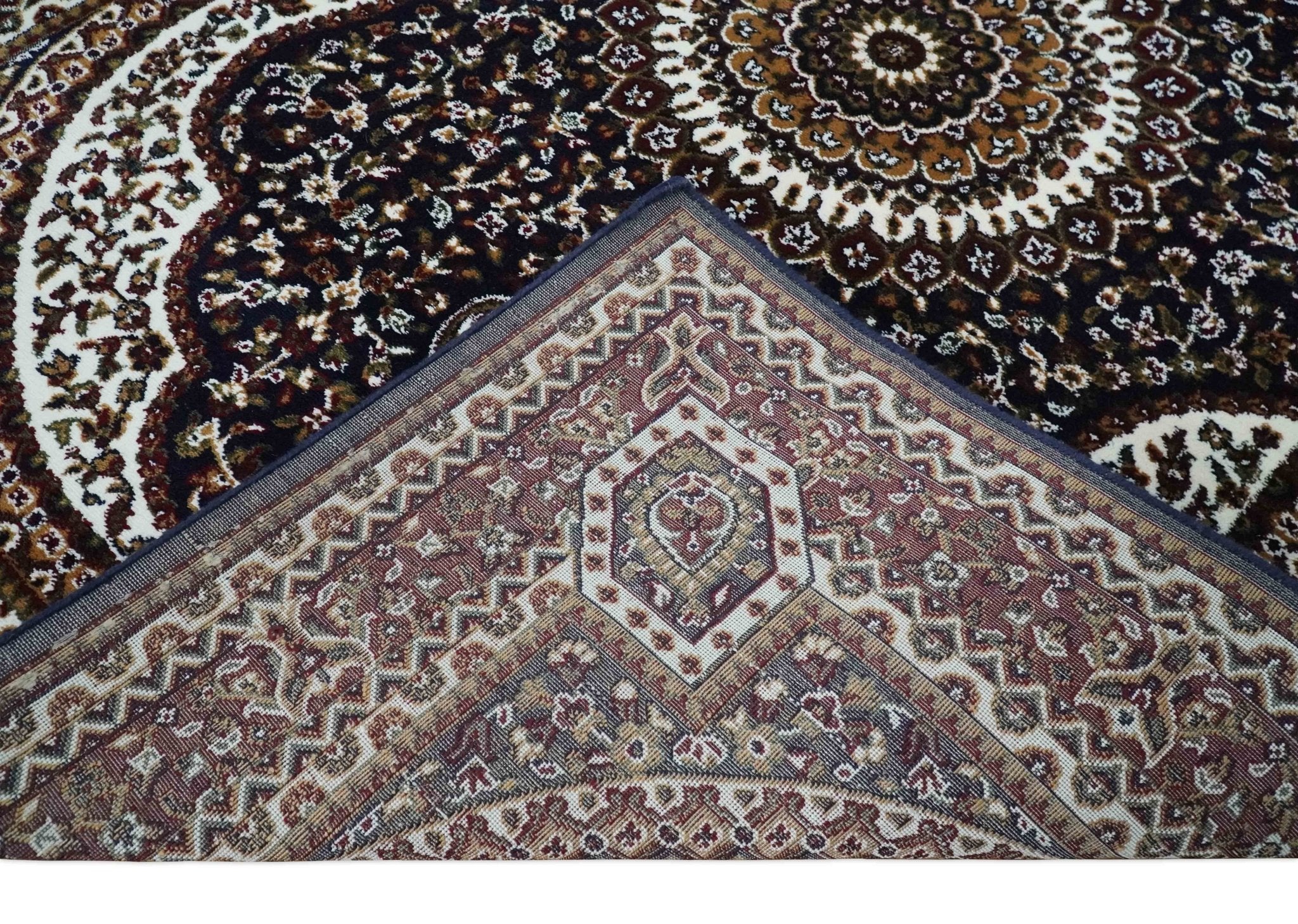 Premium Look 5x7 Black, Ivory and Brown Heriz Medallion Pattern Area Rug - Image 6