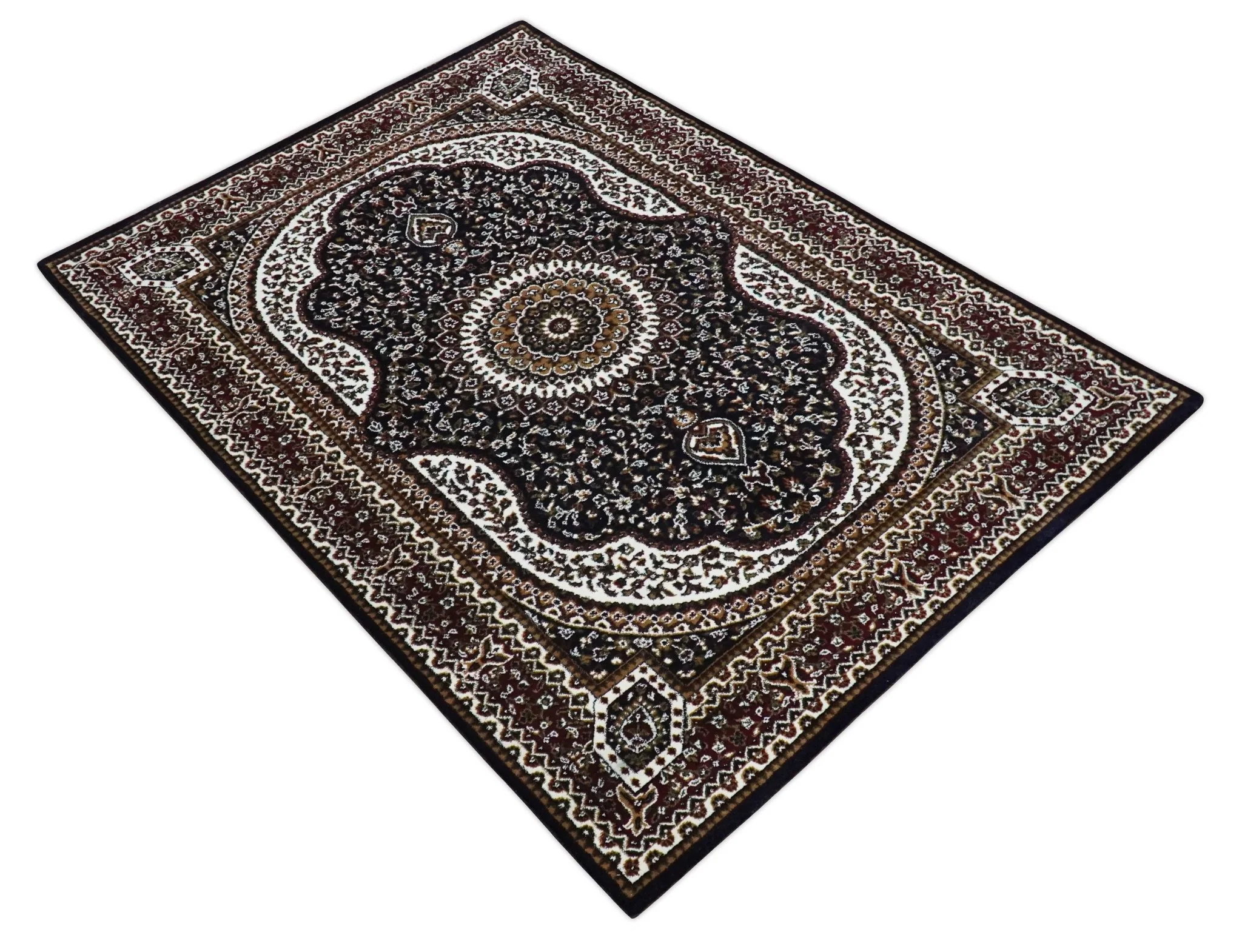 Premium Look 5x7 Black, Ivory and Brown Heriz Medallion Pattern Area Rug - Image 9