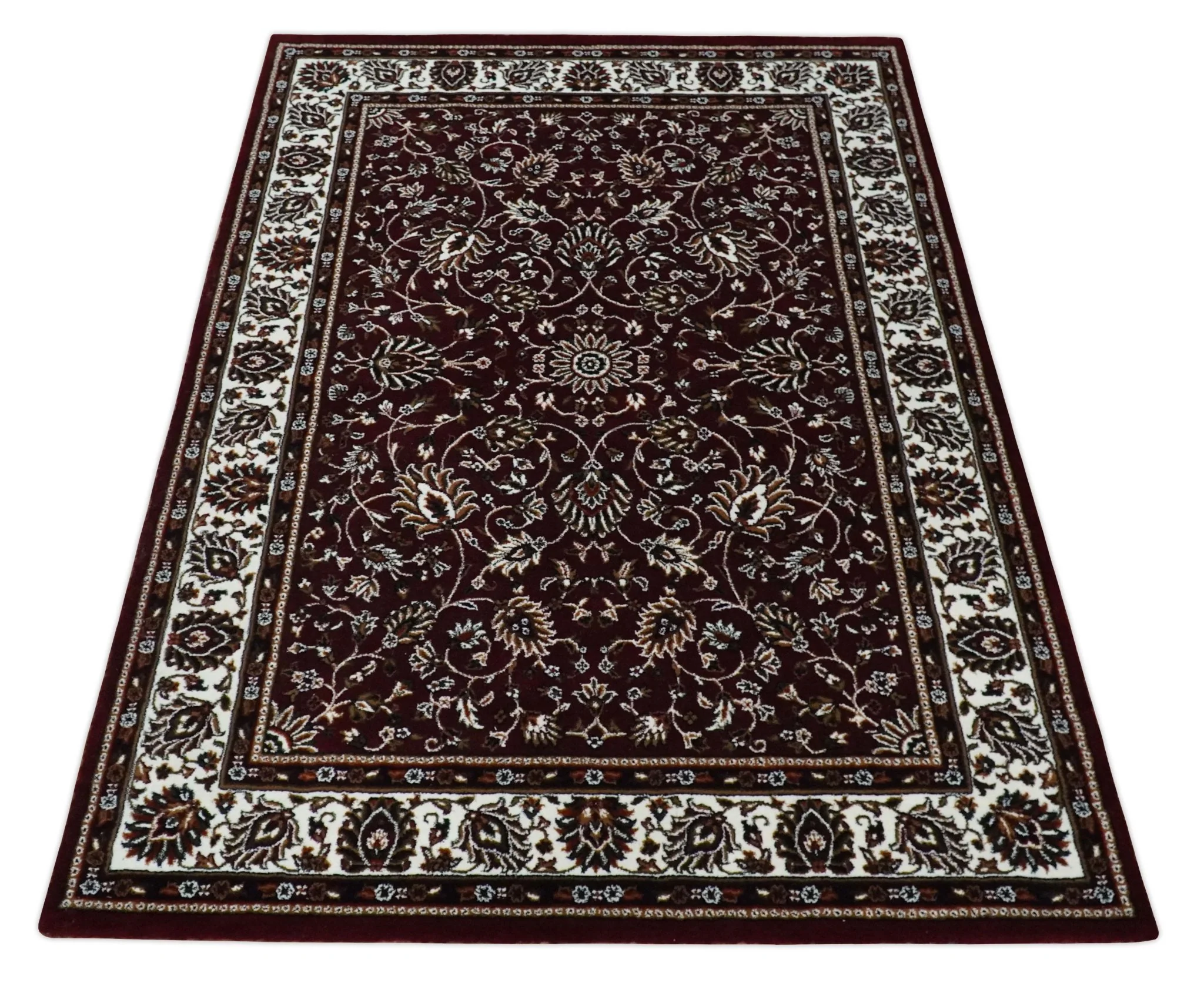 Premium Look 5x7 Woven Maroon and Ivory Traditional Pattern Area Rug - Image 10