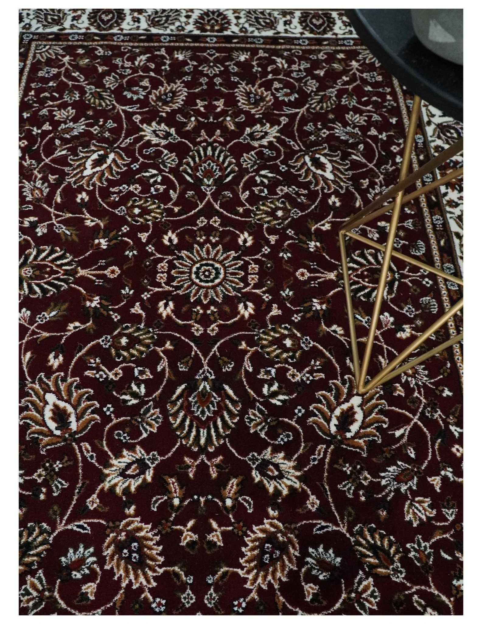 Premium Look 5x7 Woven Maroon and Ivory Traditional Pattern Area Rug - Image 2