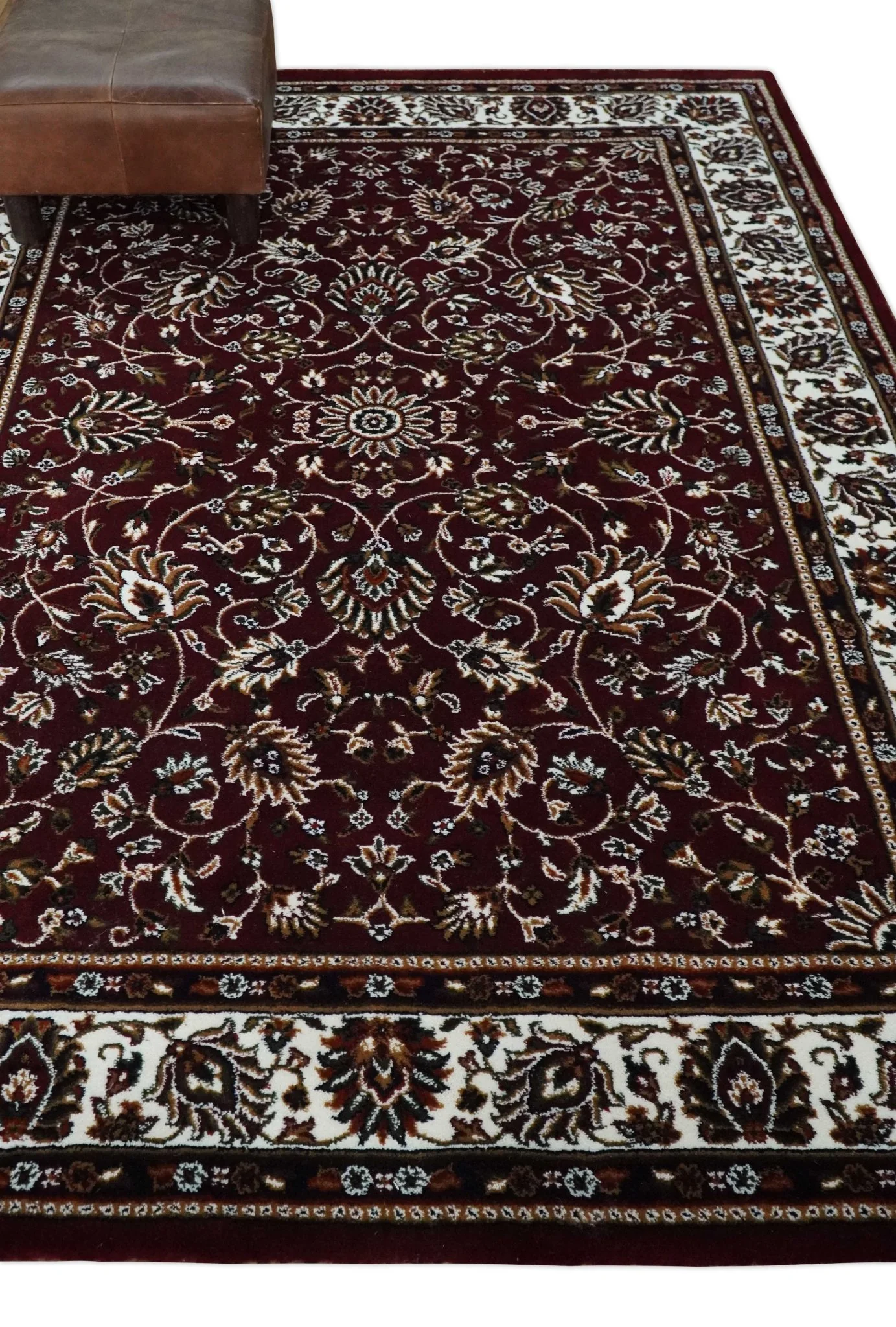 Premium Look 5x7 Woven Maroon and Ivory Traditional Pattern Area Rug - Image 3