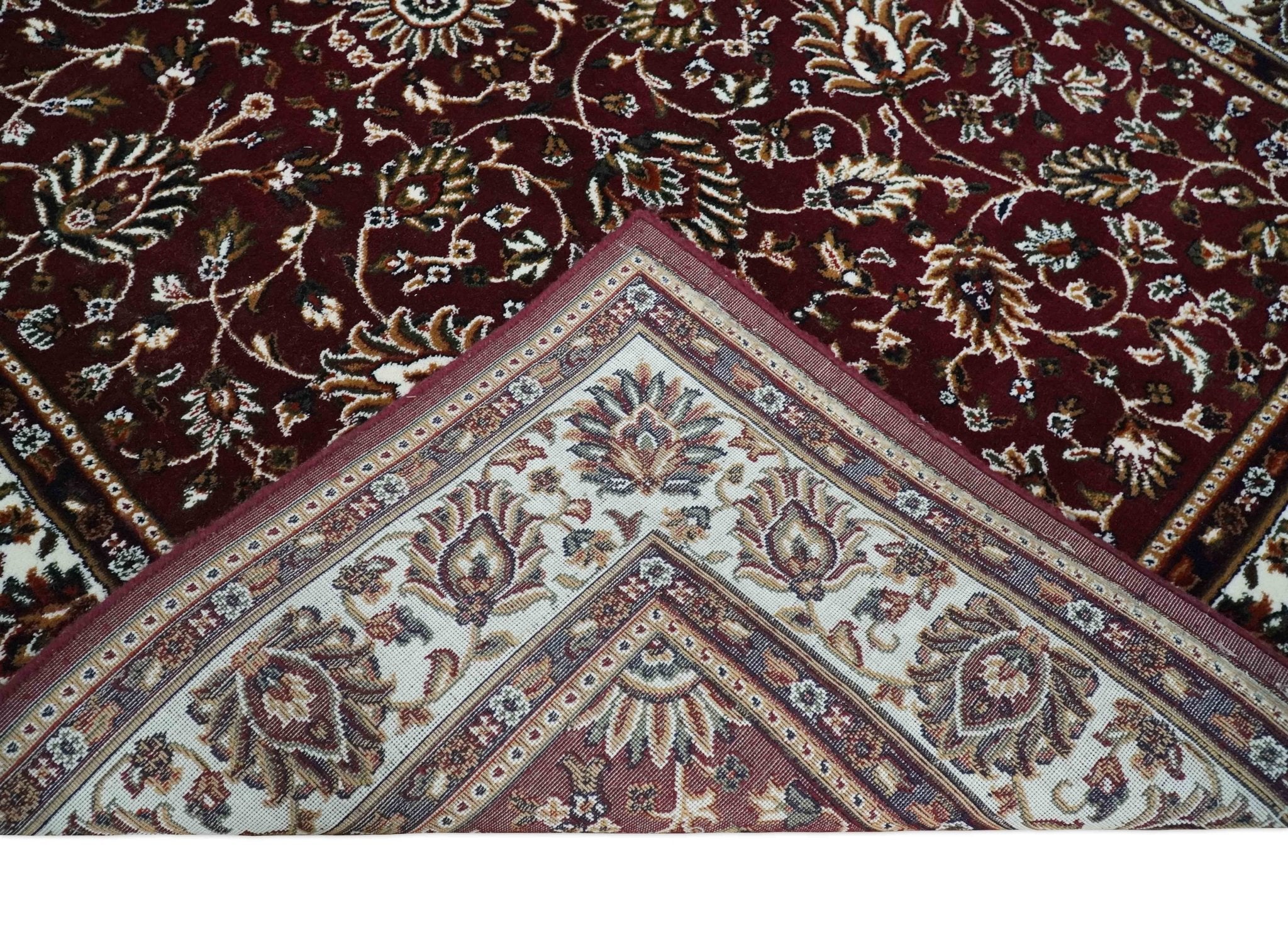 Premium Look 5x7 Woven Maroon and Ivory Traditional Pattern Area Rug - Image 7