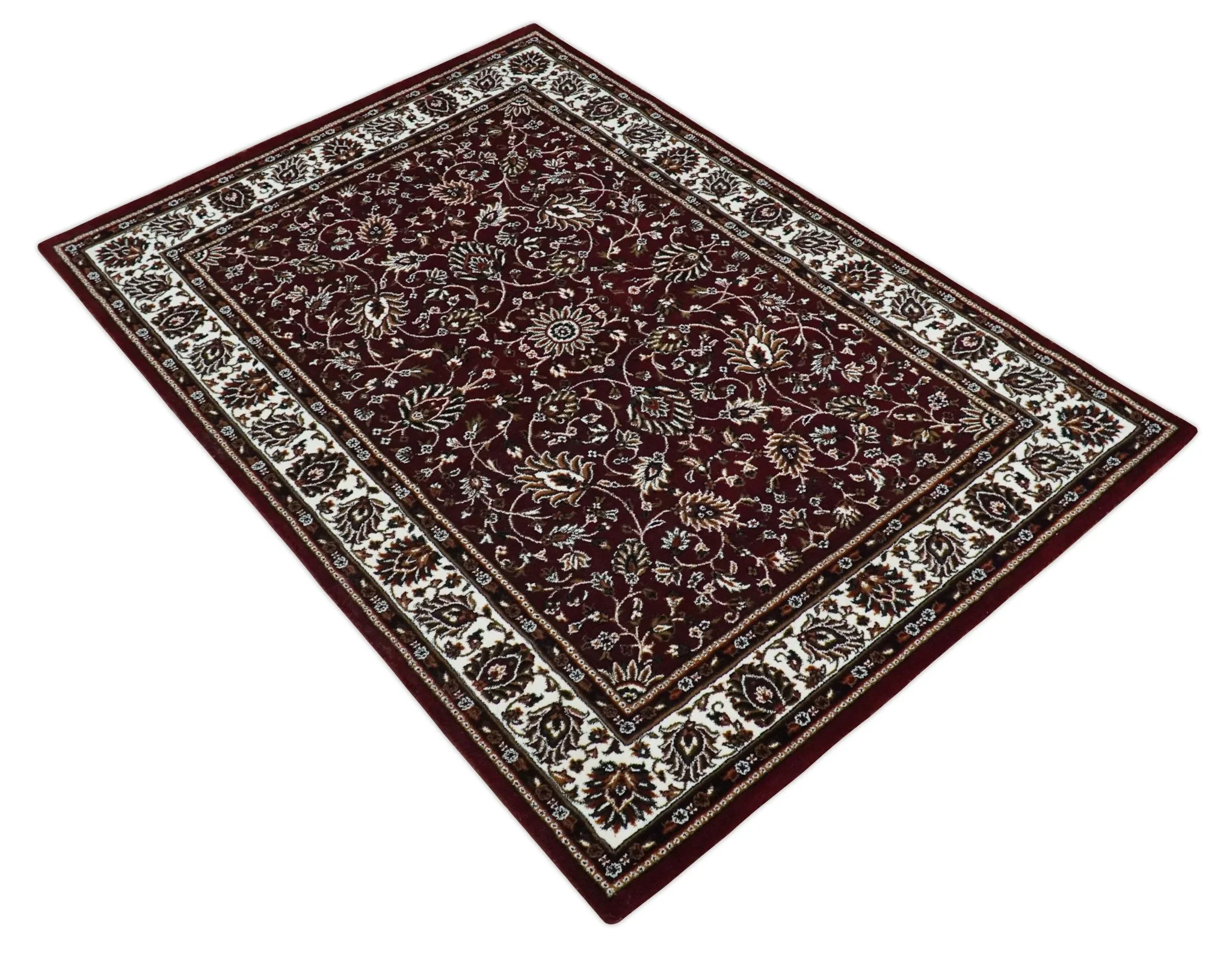 Premium Look 5x7 Woven Maroon and Ivory Traditional Pattern Area Rug - Image 9