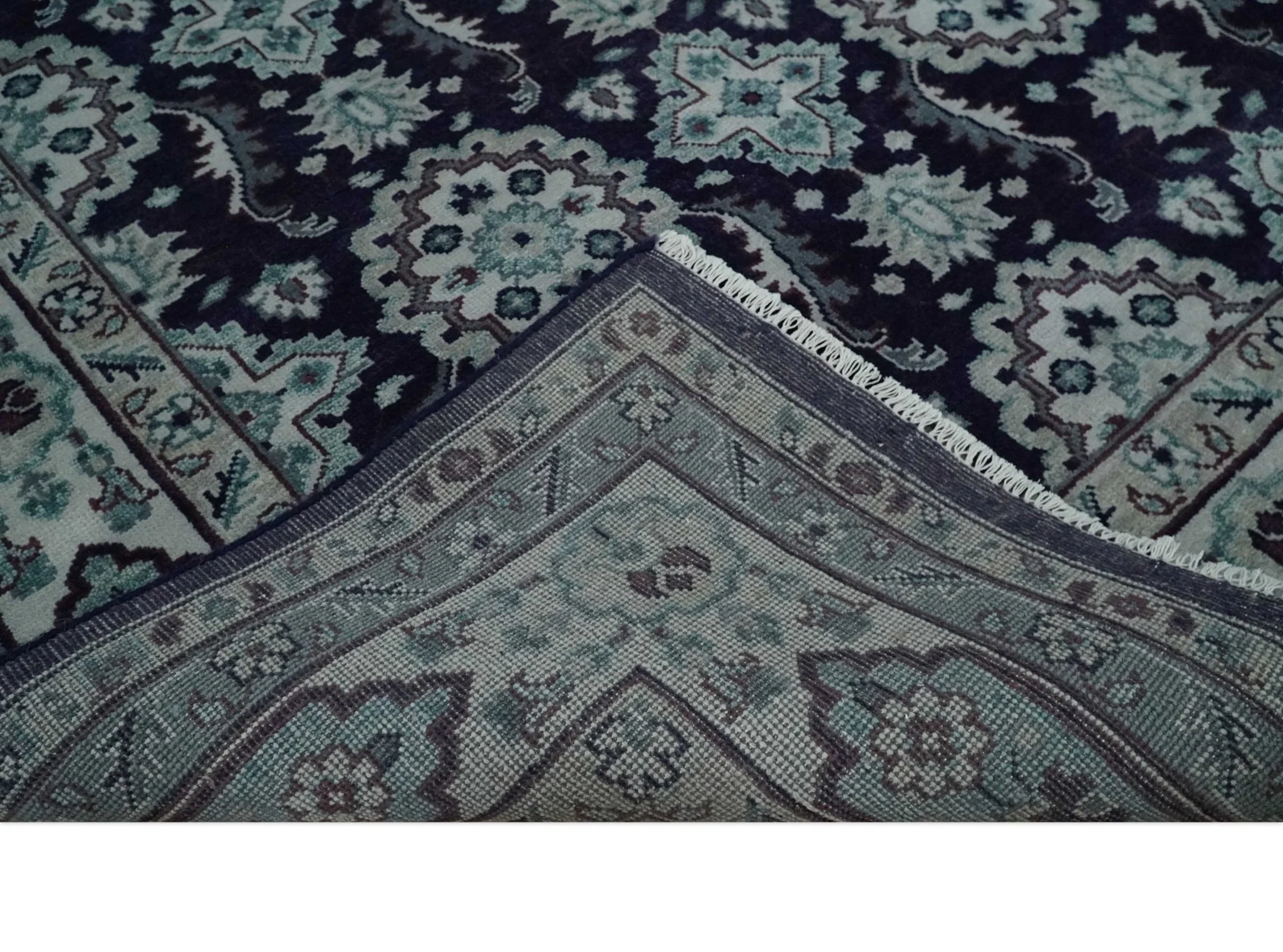 Premium Antique Style Silver, Gray and Black Hand knotted Traditional wool Area Rug - Image 7