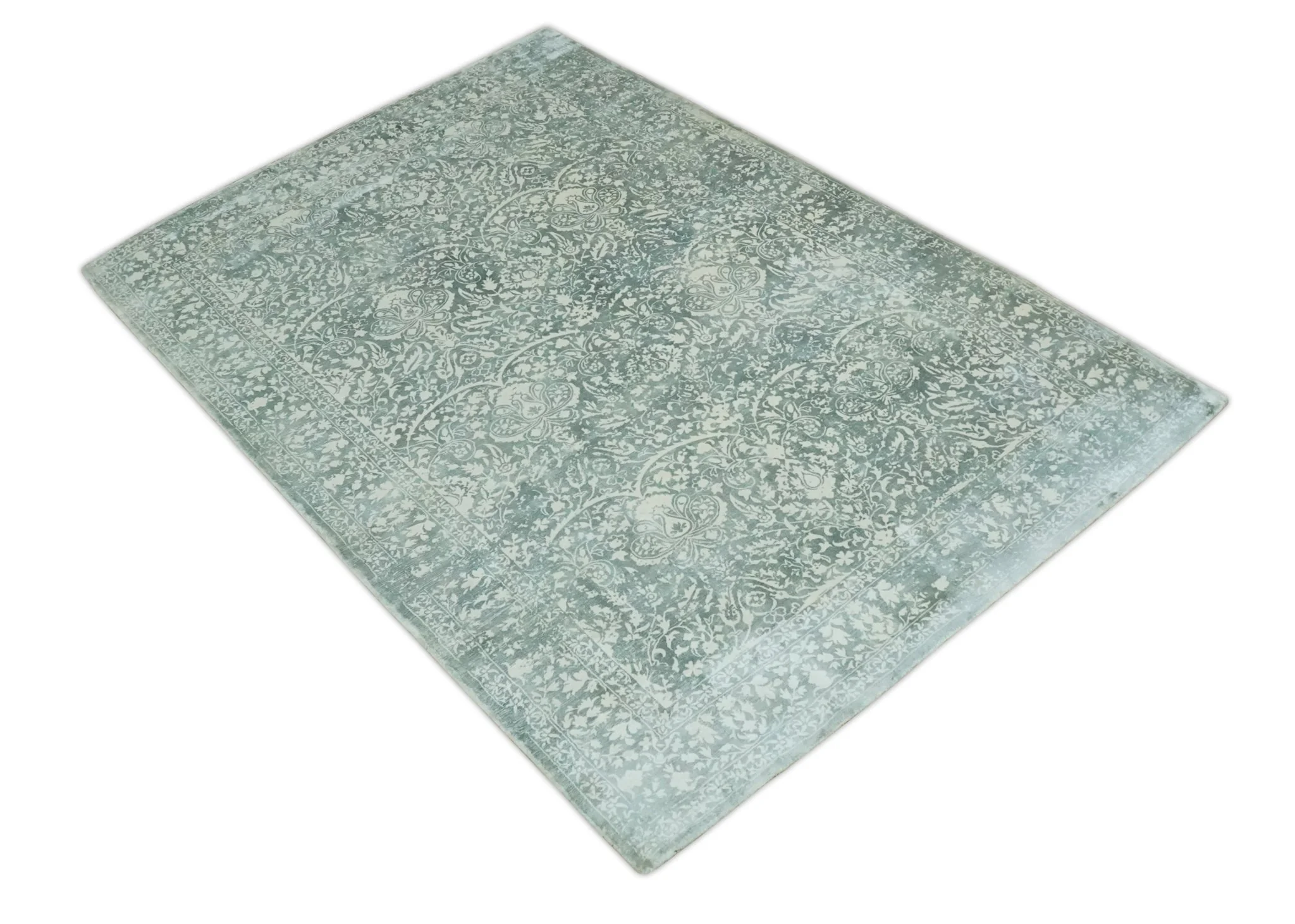 Premium look Floral Ivory and Green 5.6x8 Handloom Viscose Area Rug - Image 11