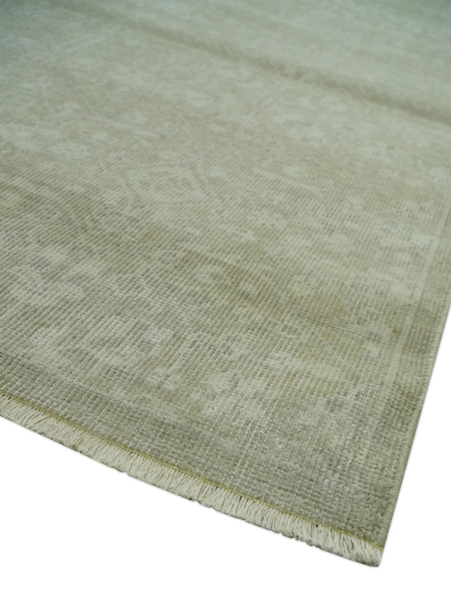 Fine Antique Design Ivory and light Olive Traditional Hand Knotted 8x10 wool area Rug - Image 5