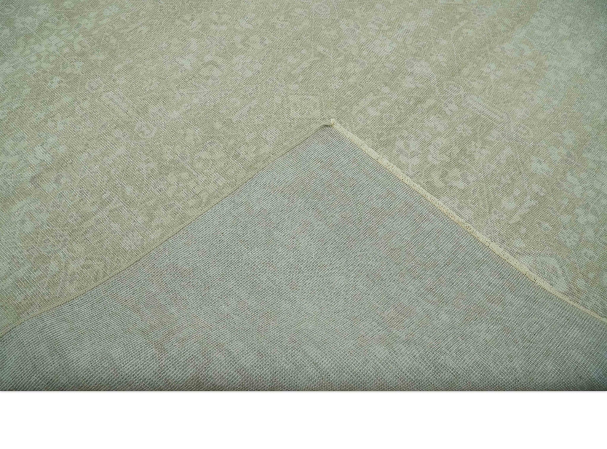Fine Antique Design Ivory and light Olive Traditional Hand Knotted 8x10 wool area Rug - Image 7