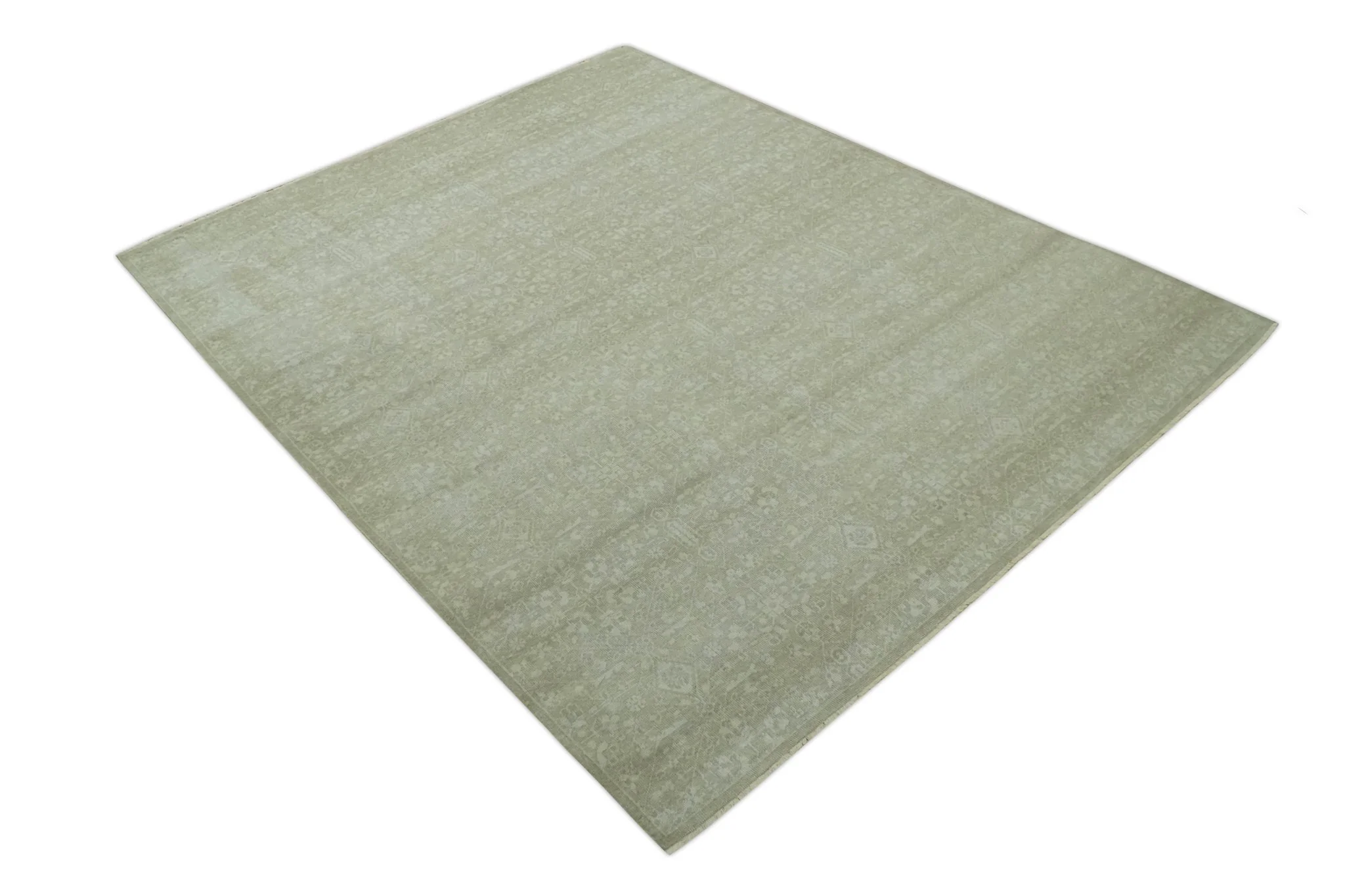 Fine Antique Design Ivory and light Olive Traditional Hand Knotted 8x10 wool area Rug - Image 9