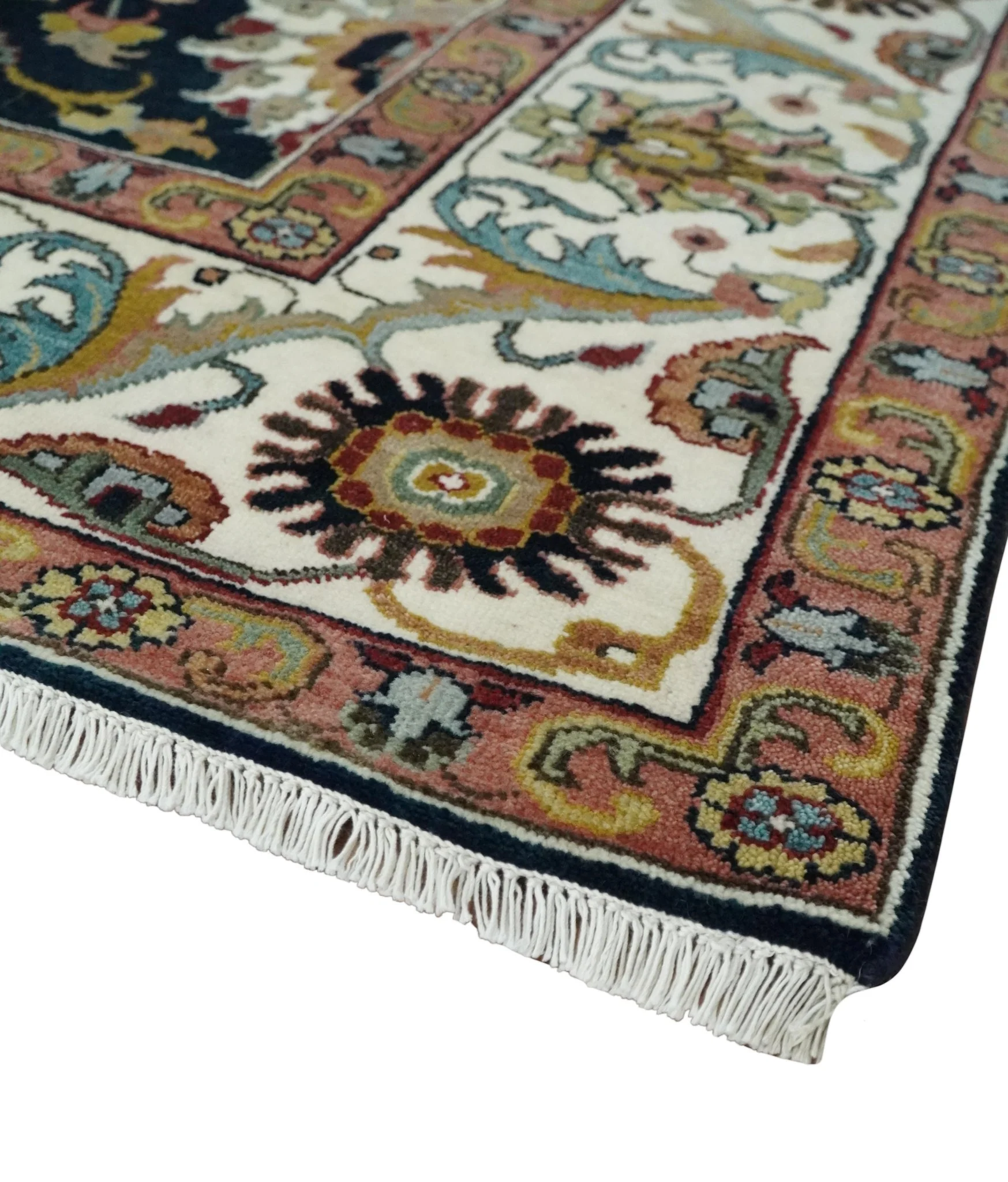 Fine Hand Knotted Black and Ivory 8x10 Traditional Wool Area Rug - Image 5