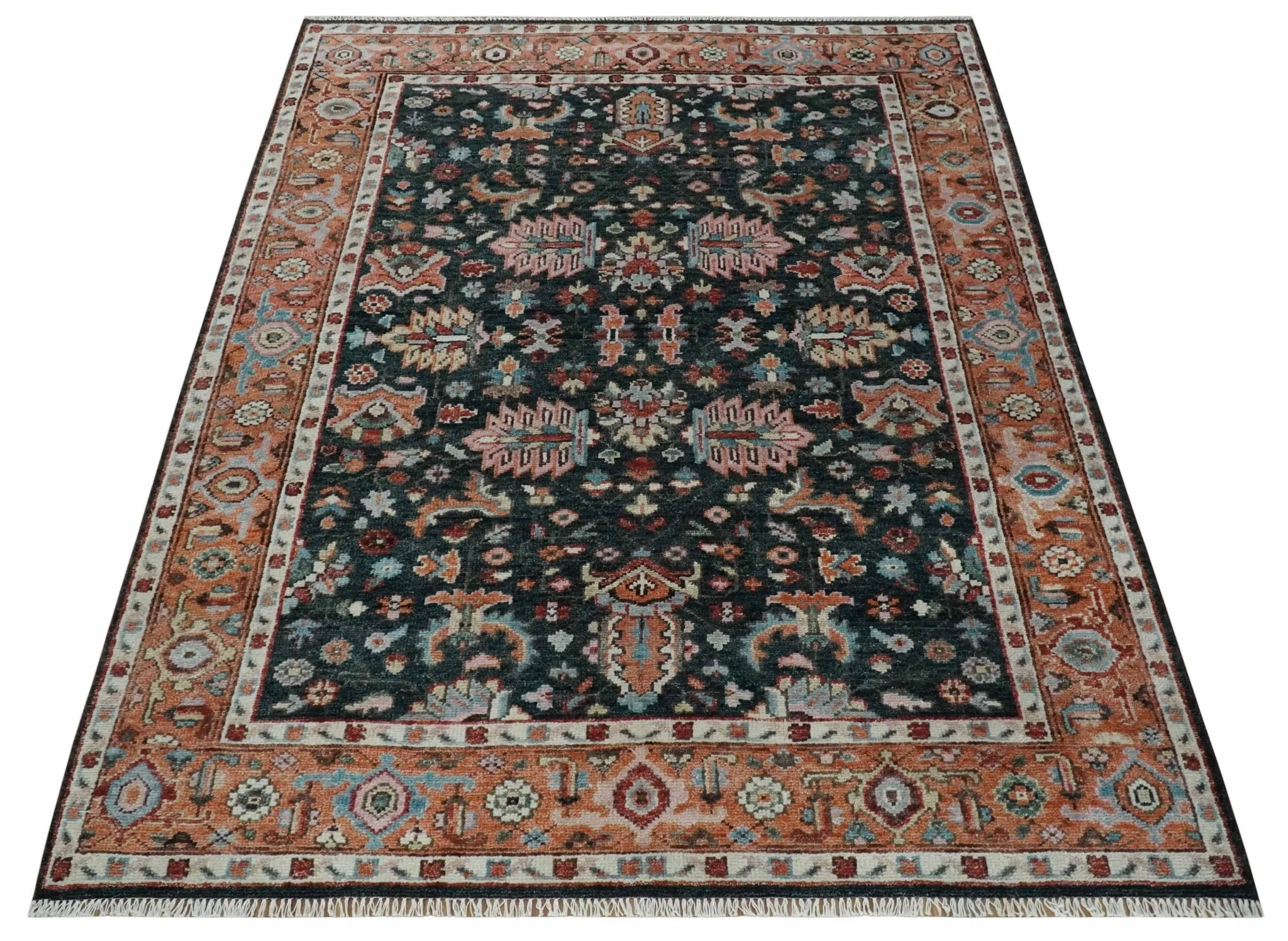 Black and Rust Traditional Hand Knotted Oushak wool 8x10 Area Rug - Image 10