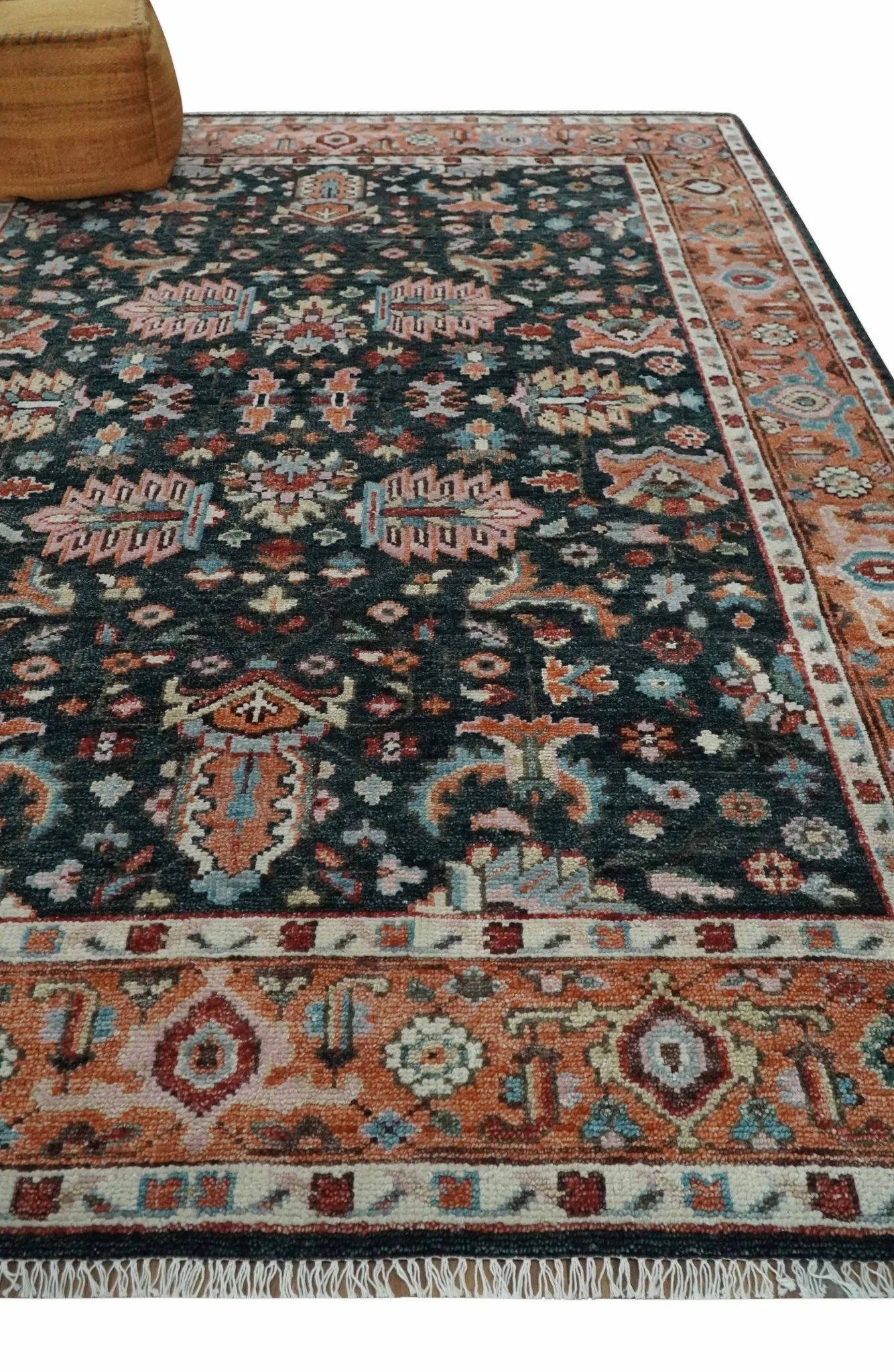 Black and Rust Traditional Hand Knotted Oushak wool 8x10 Area Rug - Image 3