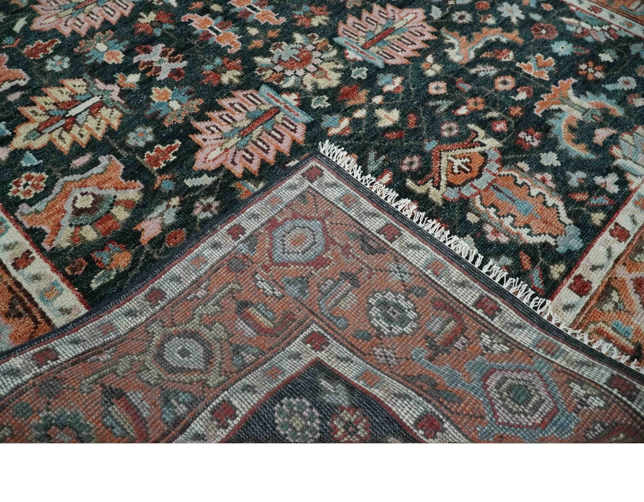 Black and Rust Traditional Hand Knotted Oushak wool 8x10 Area Rug - Image 7