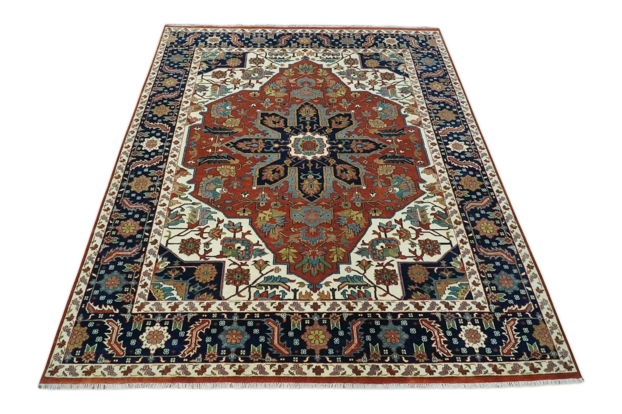 9x12 Premium Fine Hand Knotted Blue, Brown and Ivory Traditional wool Area Rug - Image 10