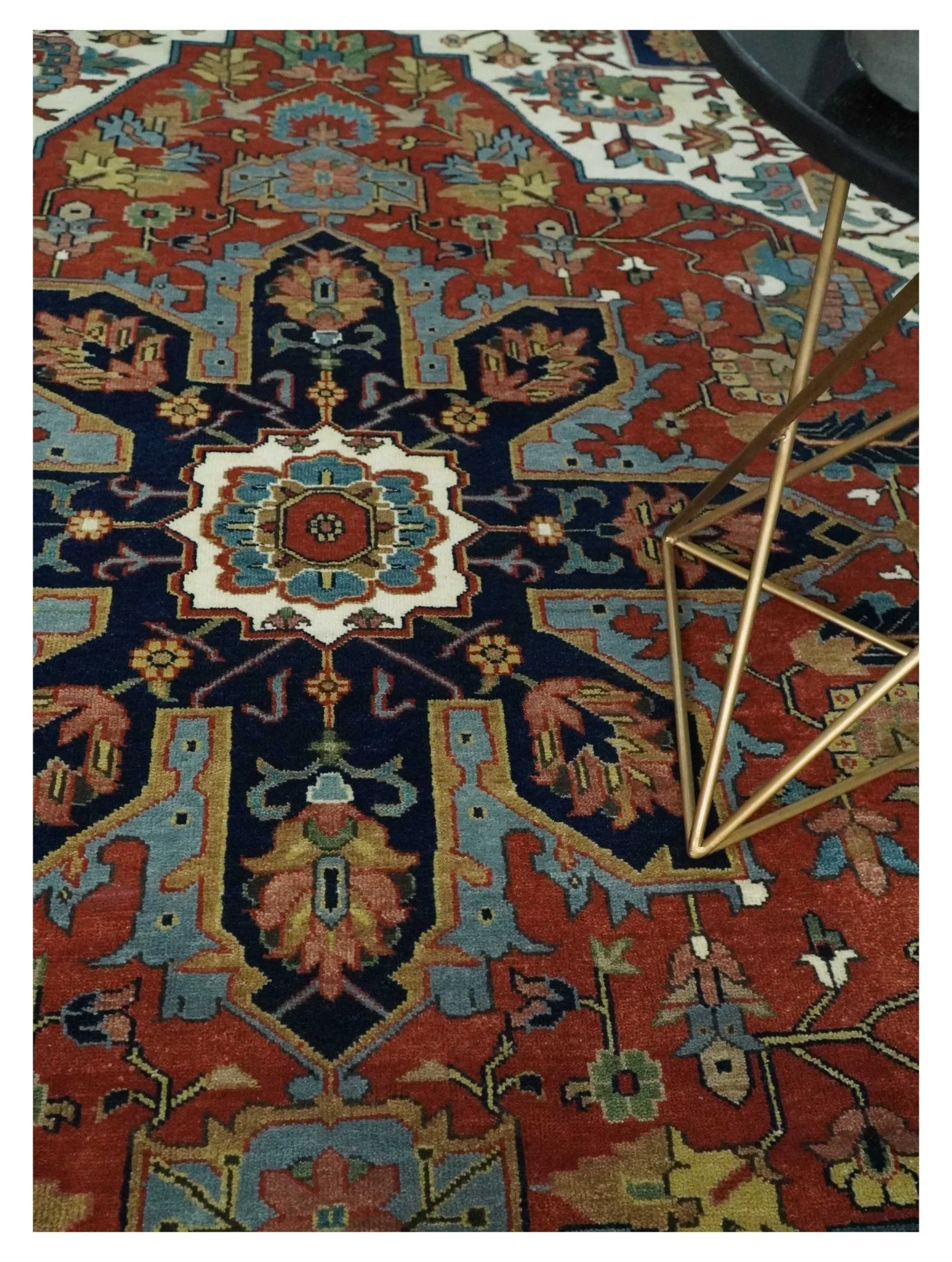 9x12 Premium Fine Hand Knotted Blue, Brown and Ivory Traditional wool Area Rug - Image 2
