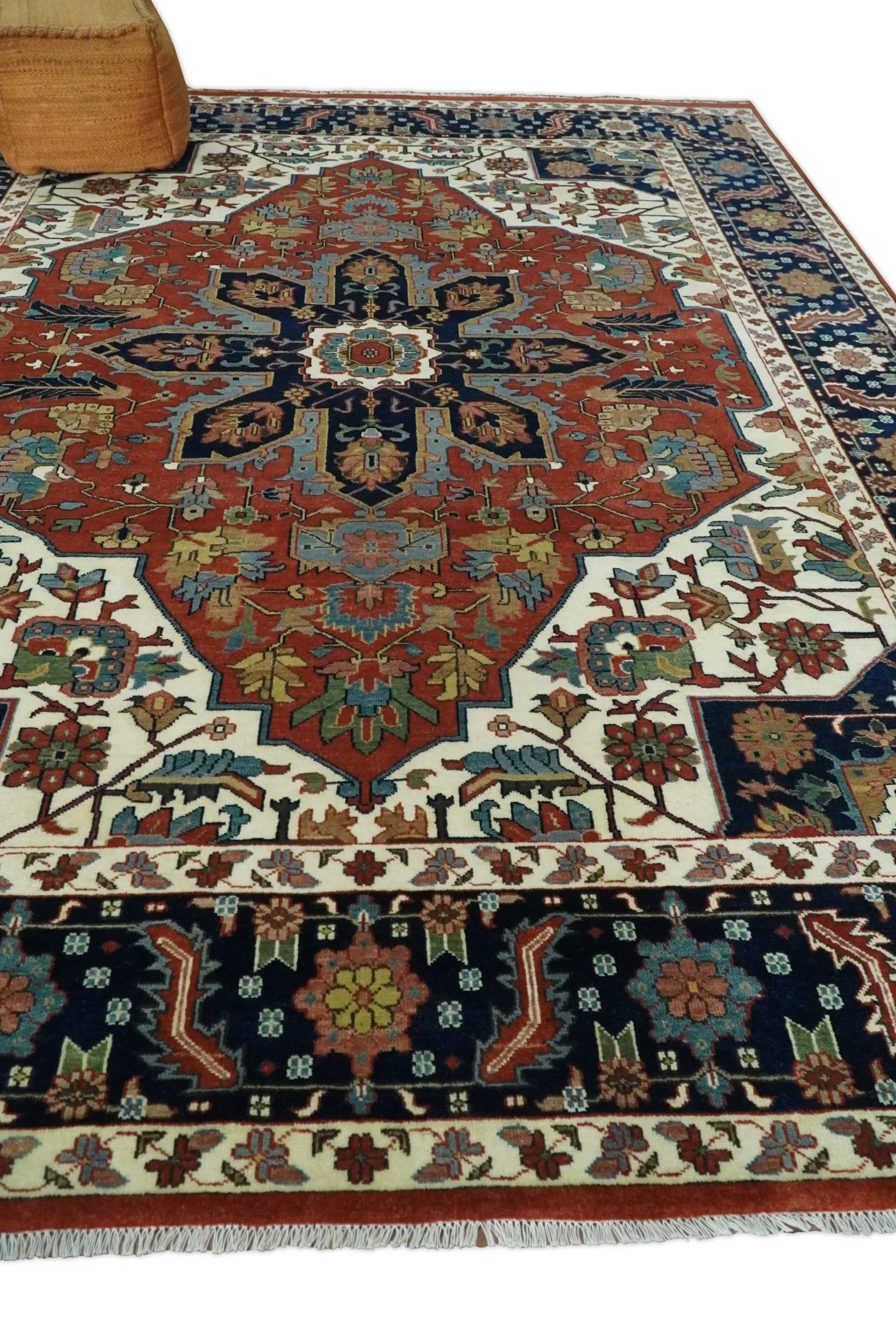 9x12 Premium Fine Hand Knotted Blue, Brown and Ivory Traditional wool Area Rug - Image 3