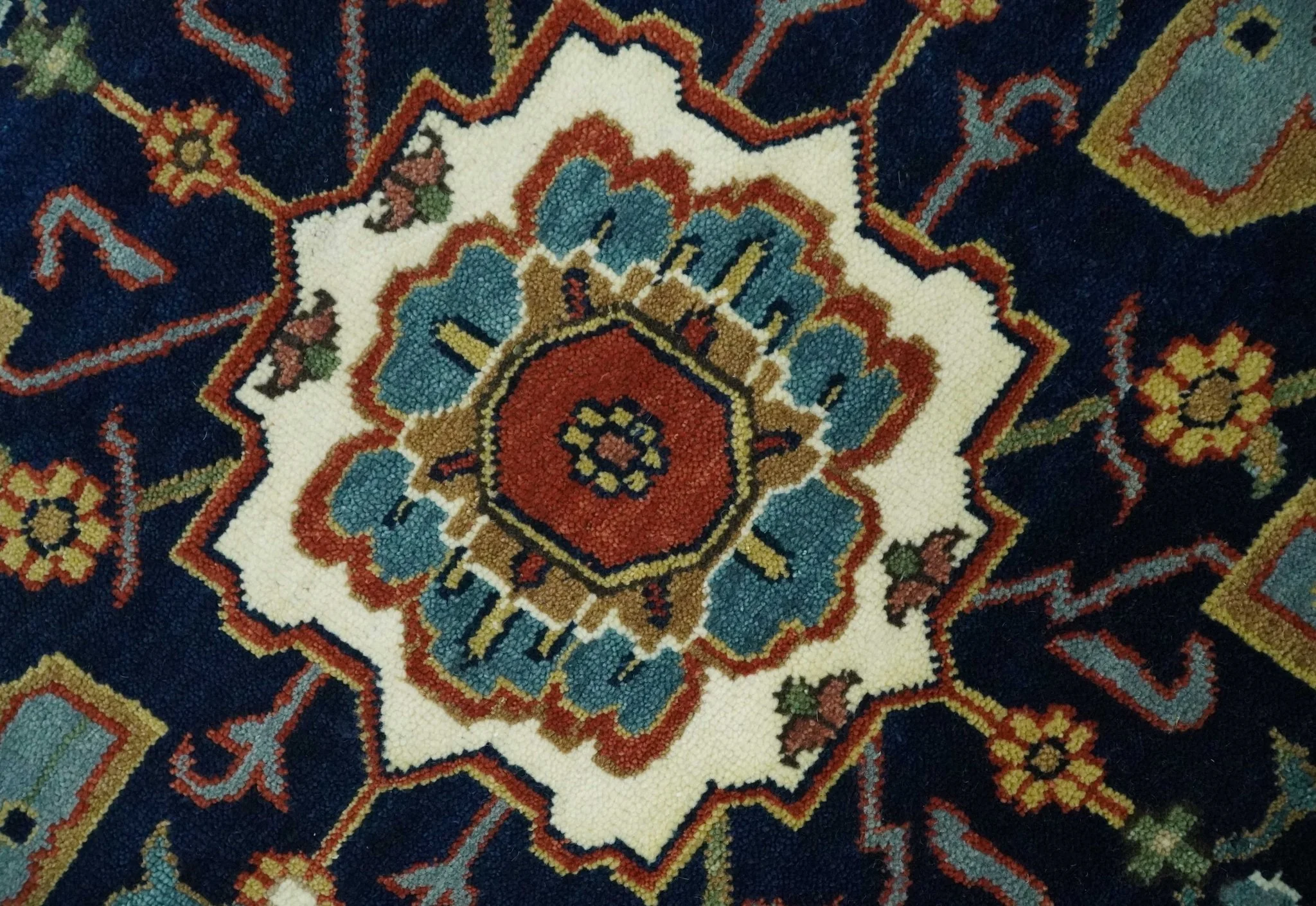 9x12 Premium Fine Hand Knotted Blue, Brown and Ivory Traditional wool Area Rug - Image 4