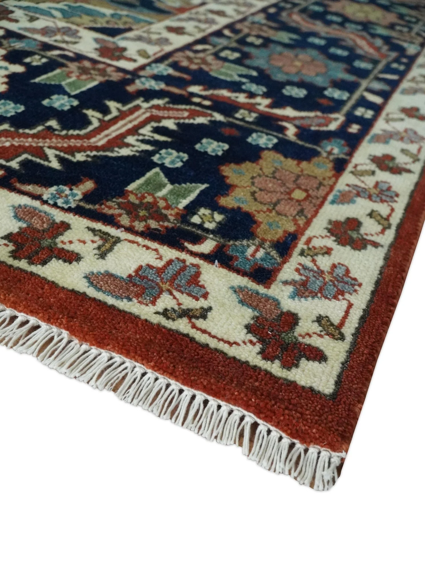 9x12 Premium Fine Hand Knotted Blue, Brown and Ivory Traditional wool Area Rug - Image 5