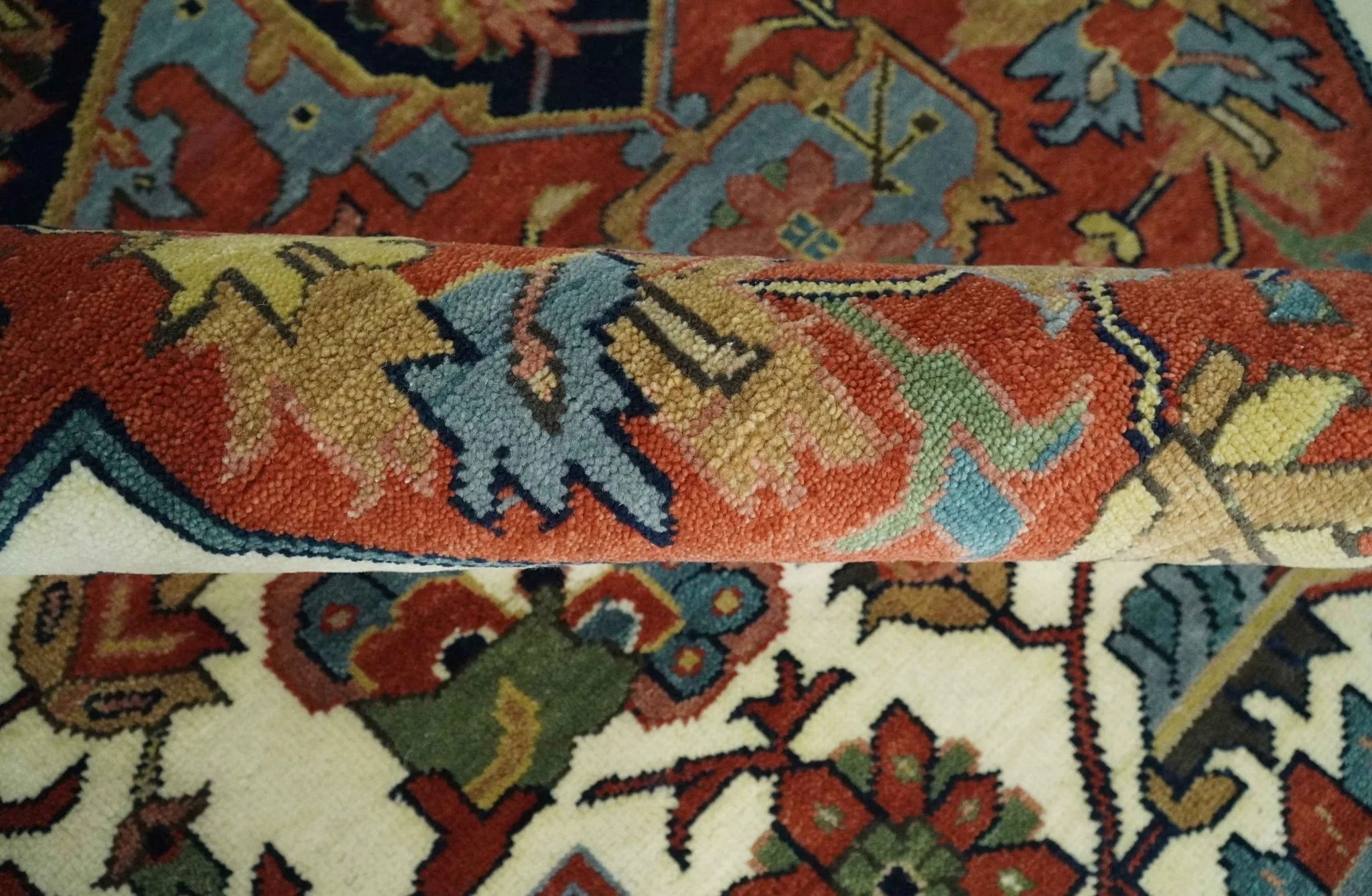 9x12 Premium Fine Hand Knotted Blue, Brown and Ivory Traditional wool Area Rug - Image 8