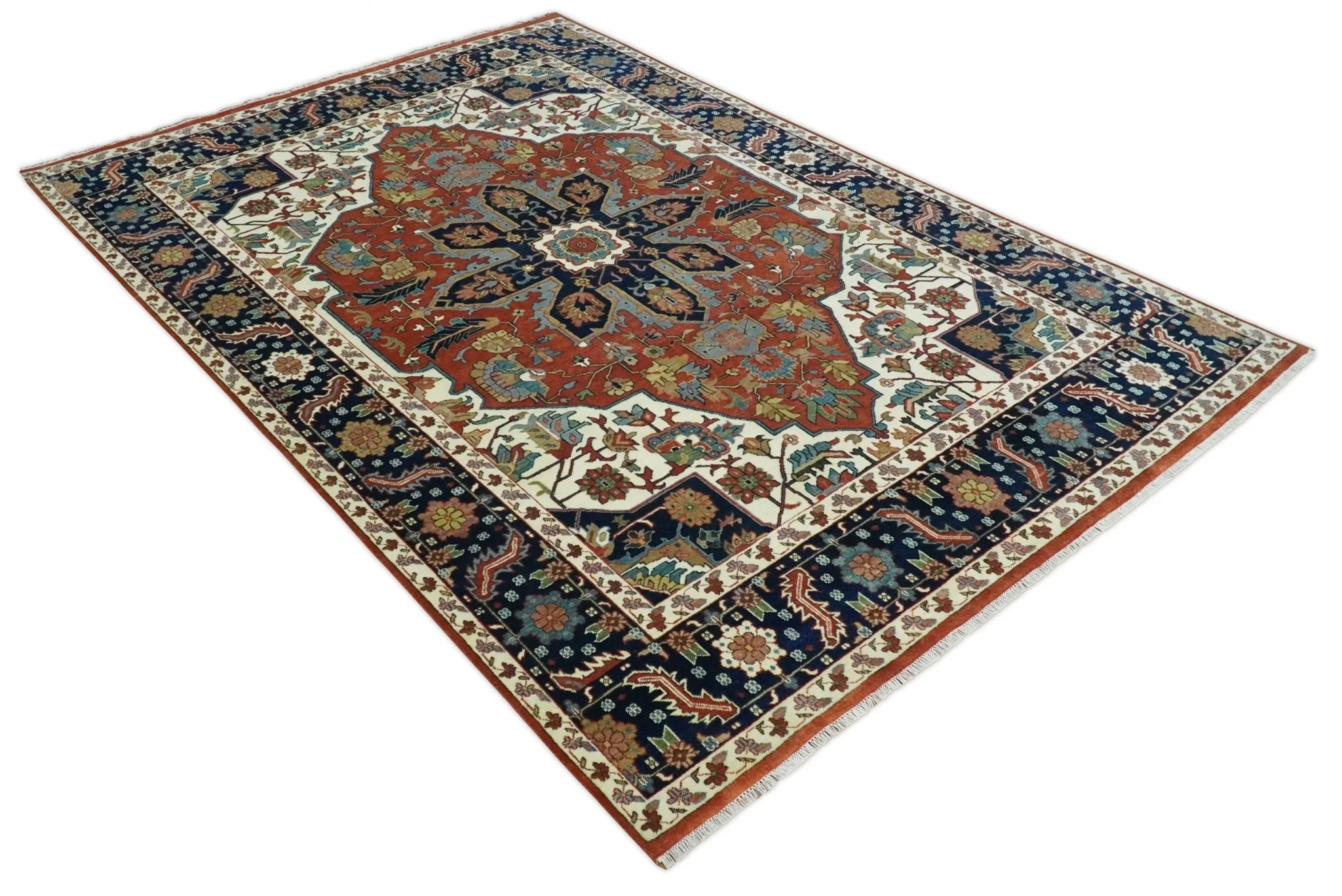 9x12 Premium Fine Hand Knotted Blue, Brown and Ivory Traditional wool Area Rug - Image 9