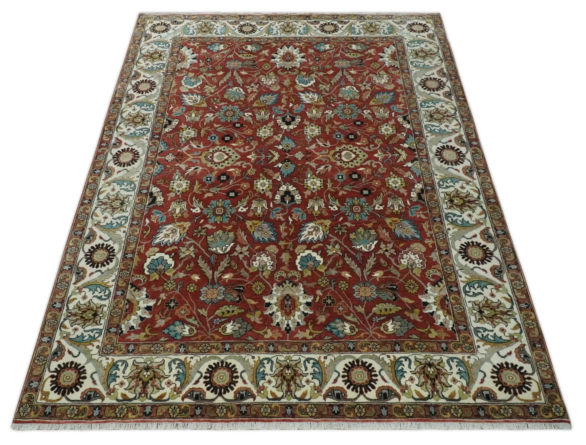 Premium Brown and Ivory 8x10 Hand knotted Traditional Floral Wool Area Rug - Image 10