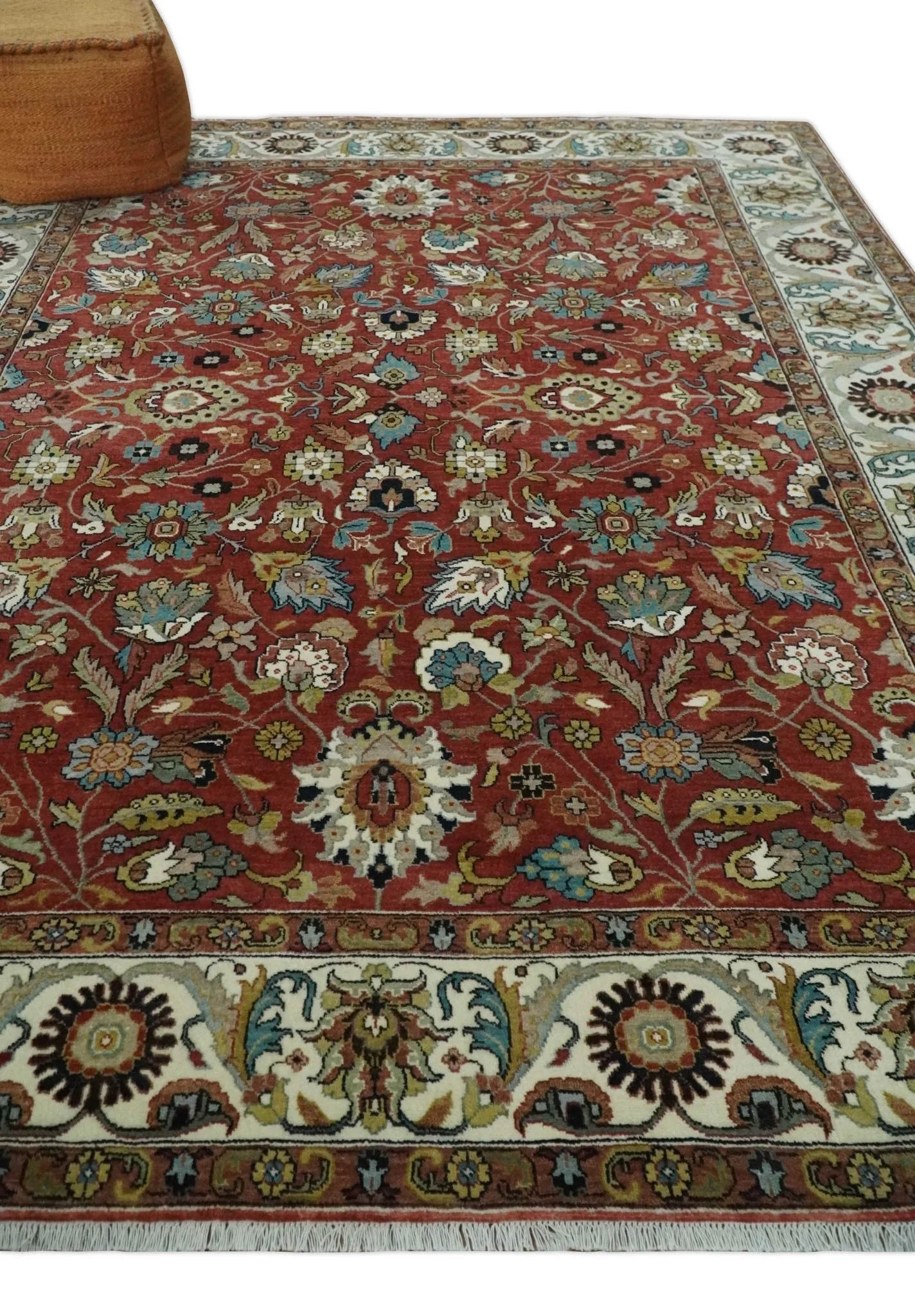 Premium Brown and Ivory 8x10 Hand knotted Traditional Floral Wool Area Rug - Image 3
