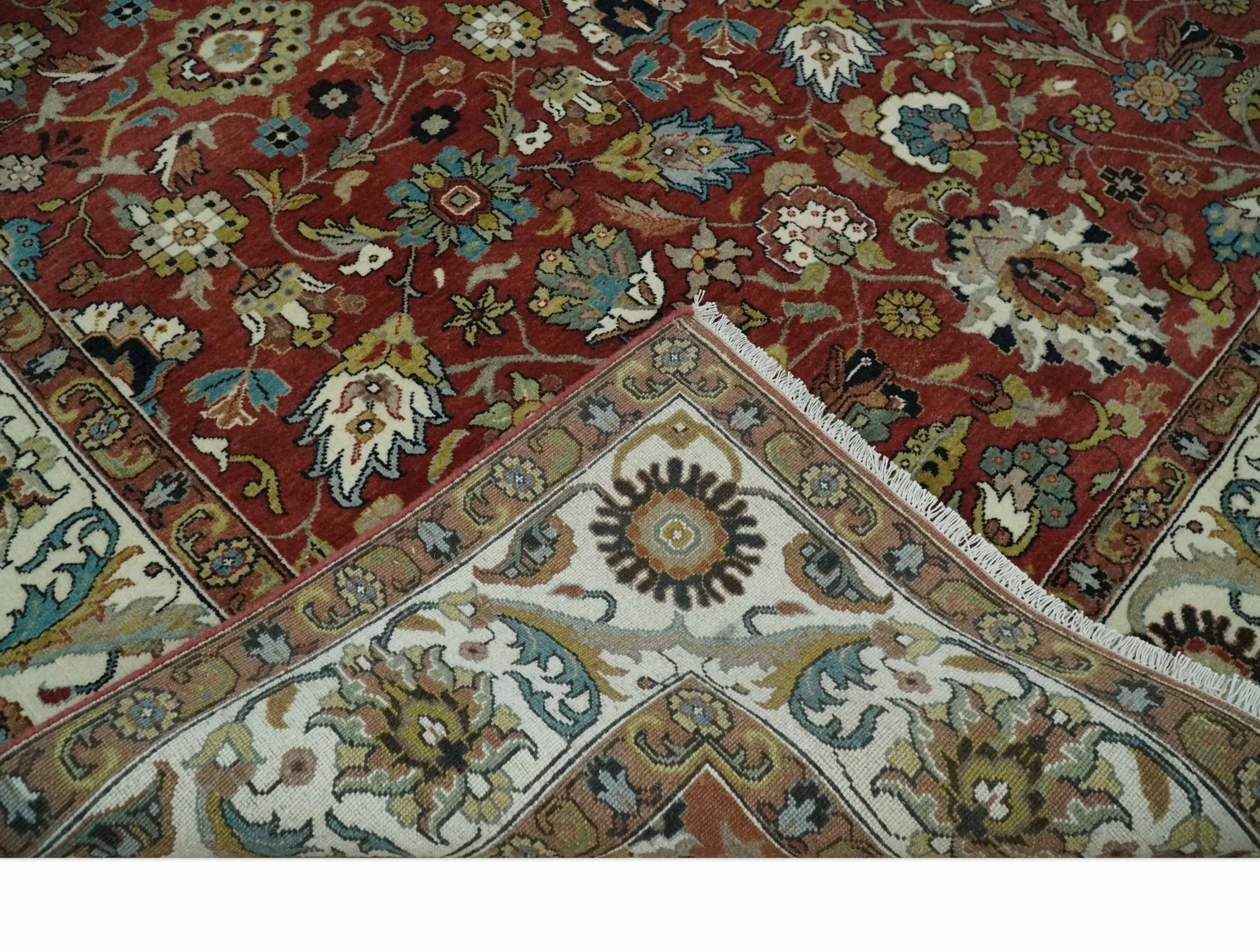 Premium Brown and Ivory 8x10 Hand knotted Traditional Floral Wool Area Rug - Image 6