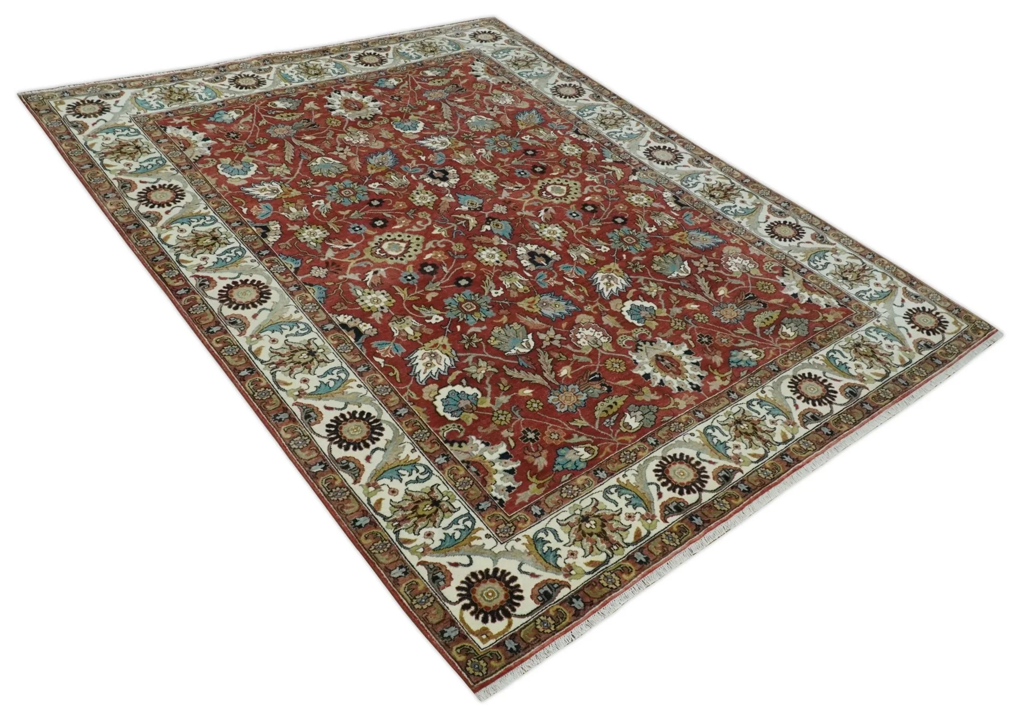 Premium Brown and Ivory 8x10 Hand knotted Traditional Floral Wool Area Rug - Image 9