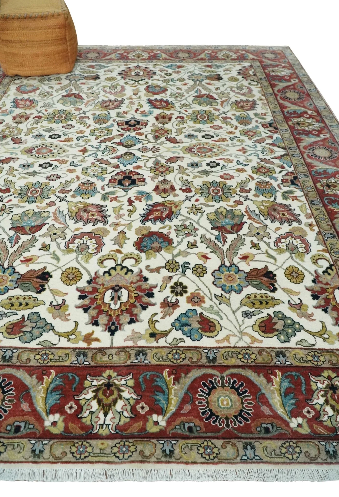 Fine Knots Ivory and Brown 8x10 and 9x12 Hand knotted Traditional Floral Wool Area Rug - Image 3