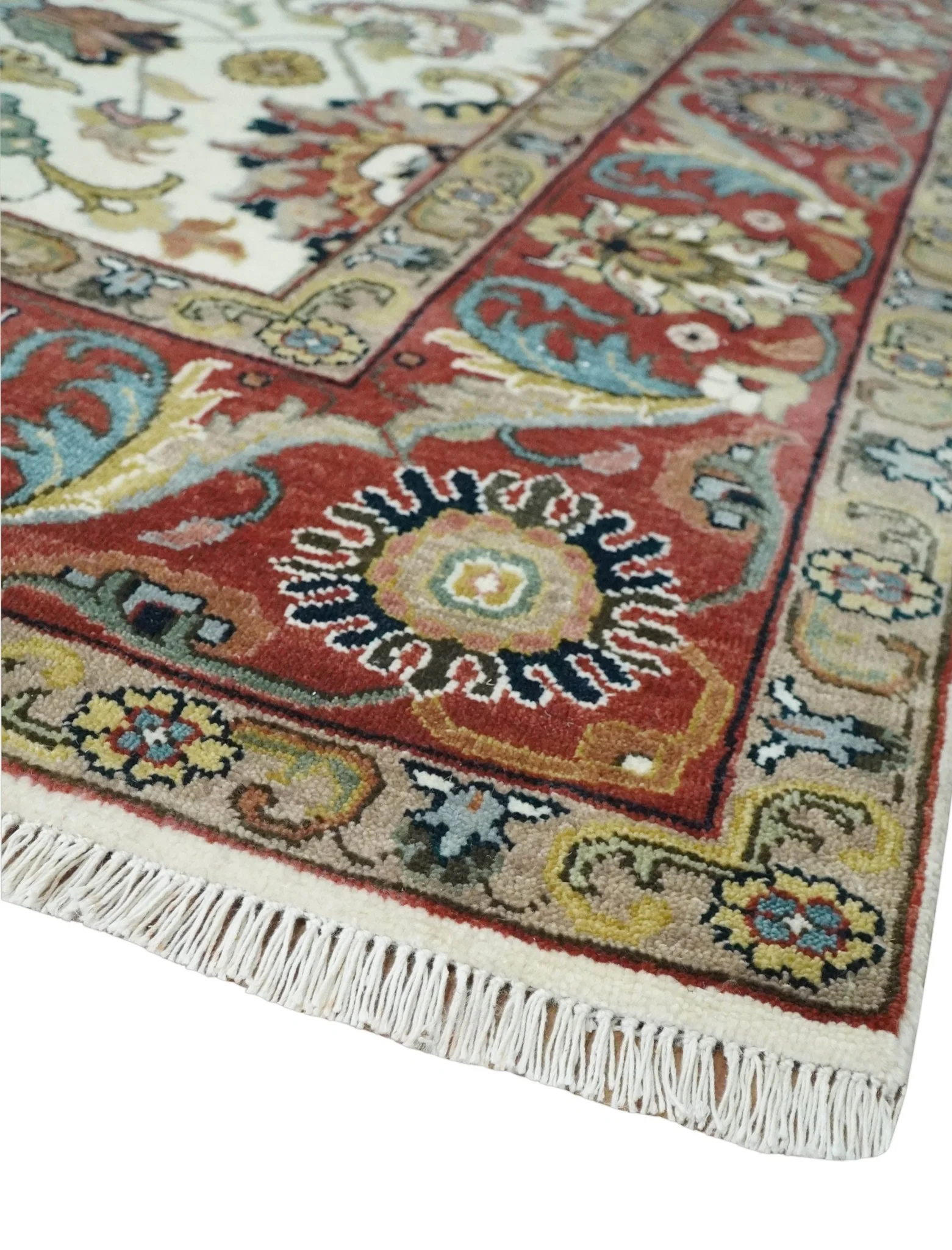 Fine Knots Ivory and Brown 8x10 and 9x12 Hand knotted Traditional Floral Wool Area Rug - Image 5