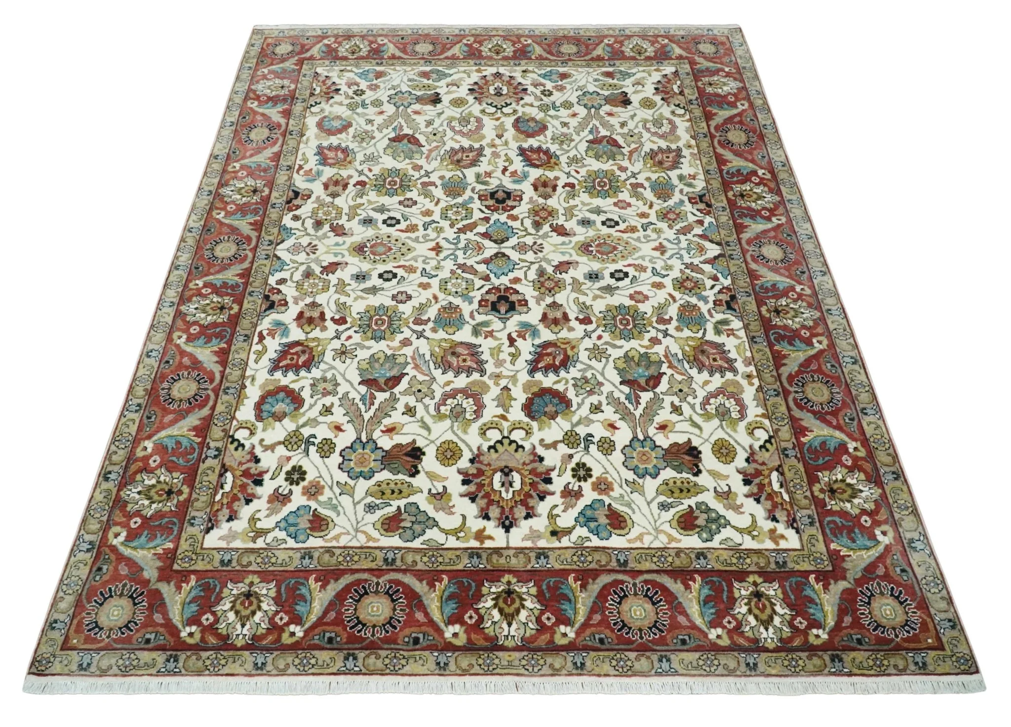 Fine Knots Ivory and Brown 8x10 and 9x12 Hand knotted Traditional Floral Wool Area Rug - Image 6