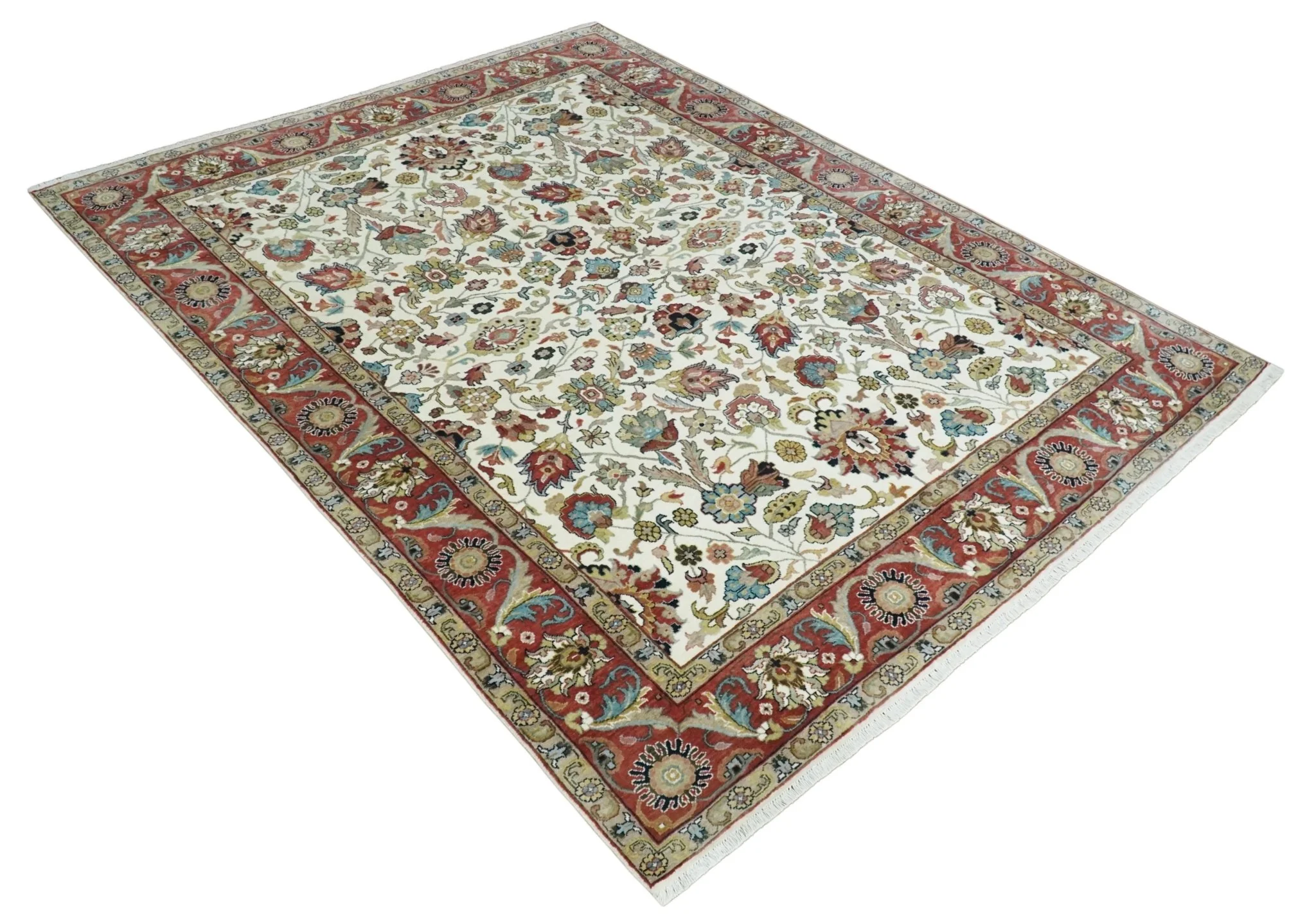 Fine Knots Ivory and Brown 8x10 and 9x12 Hand knotted Traditional Floral Wool Area Rug - Image 8