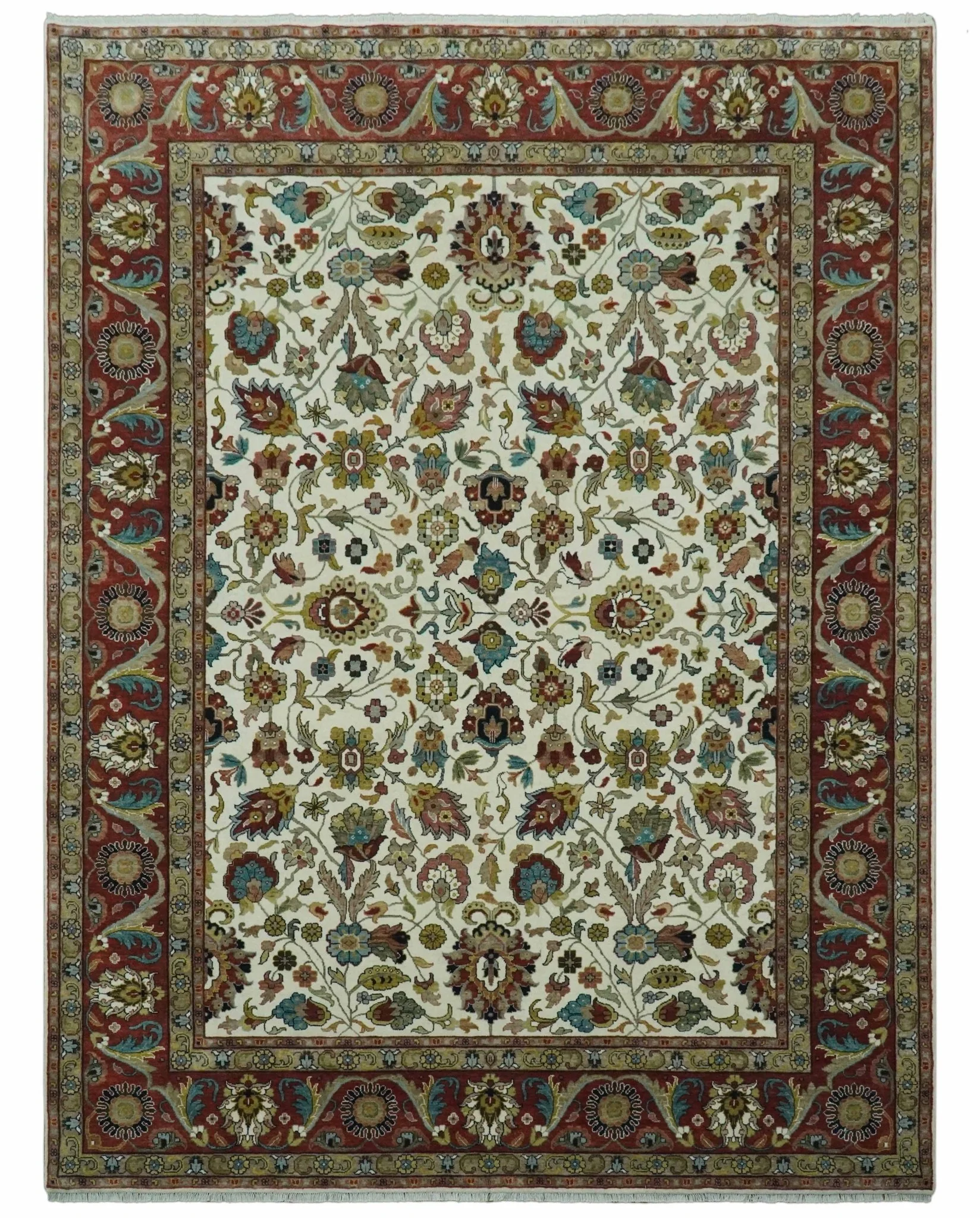 Fine Knots Ivory and Brown 8x10 and 9x12 Hand knotted Traditional Floral Wool Area Rug - Image 9