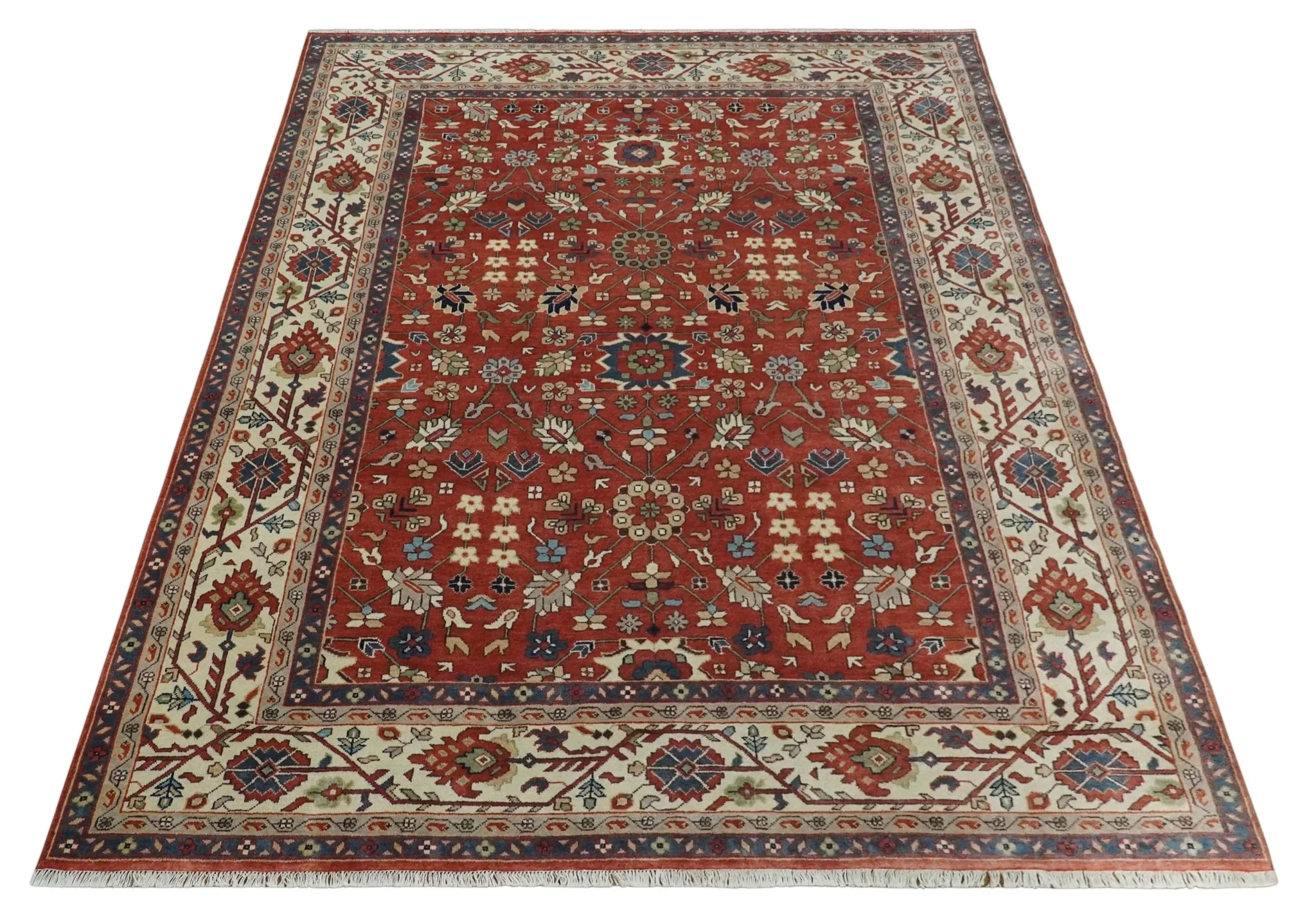 Fine Hand Knotted Rust and Ivory 8x10 and 9x12 Traditional Wool Area Rug - Image 10