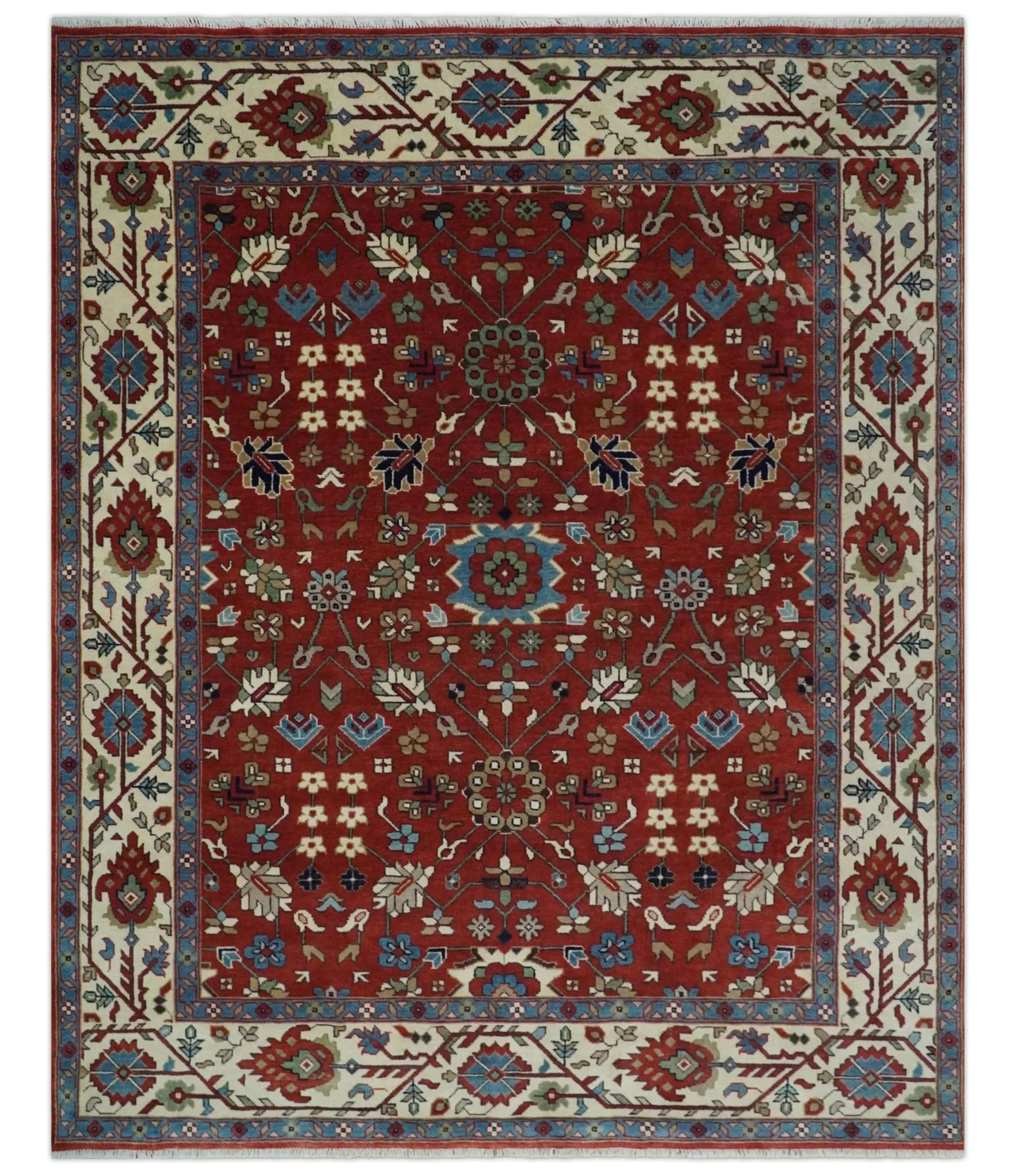 Fine Hand Knotted Rust and Ivory 8x10 and 9x12 Traditional Wool Area Rug - Image 11