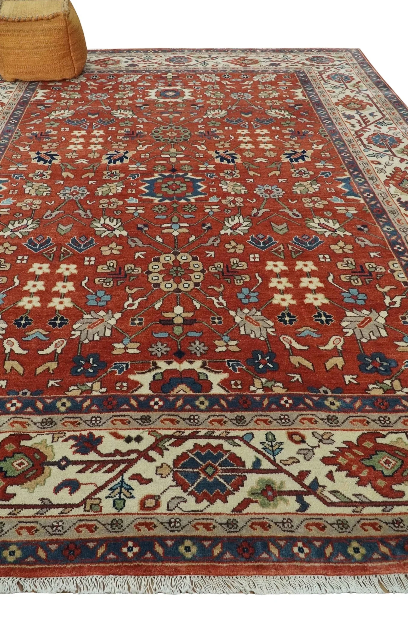 Fine Hand Knotted Rust and Ivory 8x10 and 9x12 Traditional Wool Area Rug - Image 3
