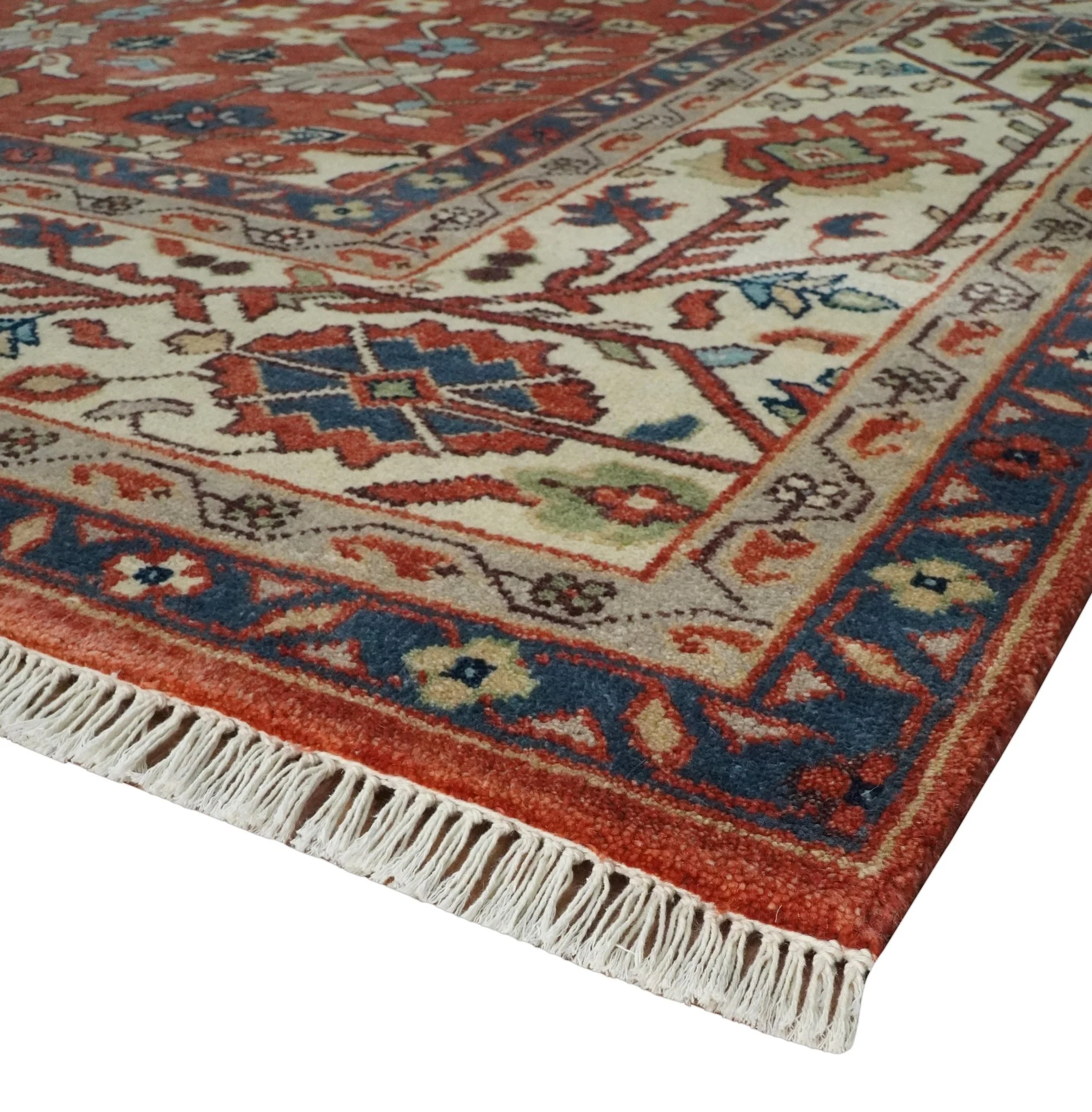 Fine Hand Knotted Rust and Ivory 8x10 and 9x12 Traditional Wool Area Rug - Image 5