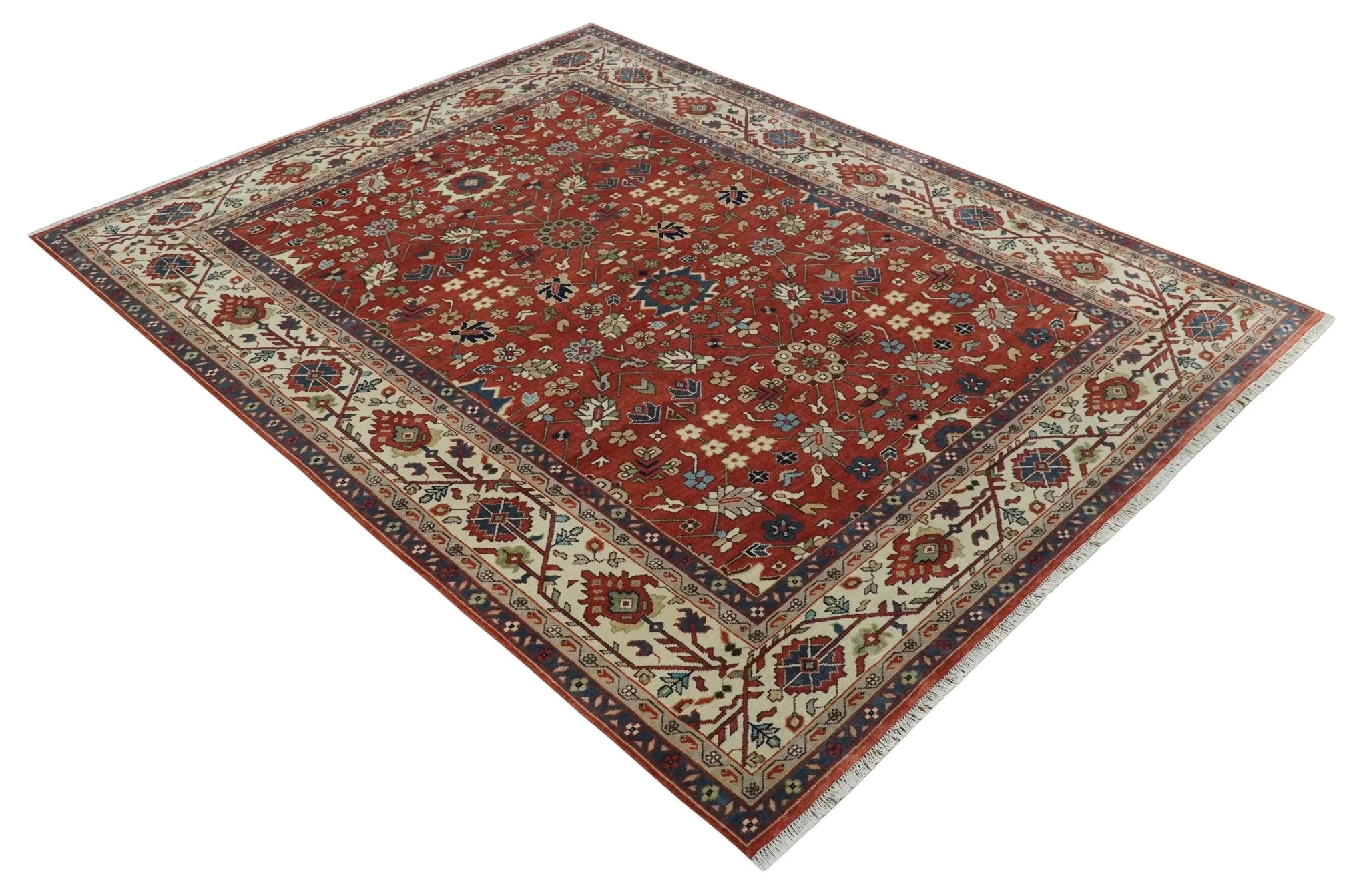 Fine Hand Knotted Rust and Ivory 8x10 and 9x12 Traditional Wool Area Rug - Image 9