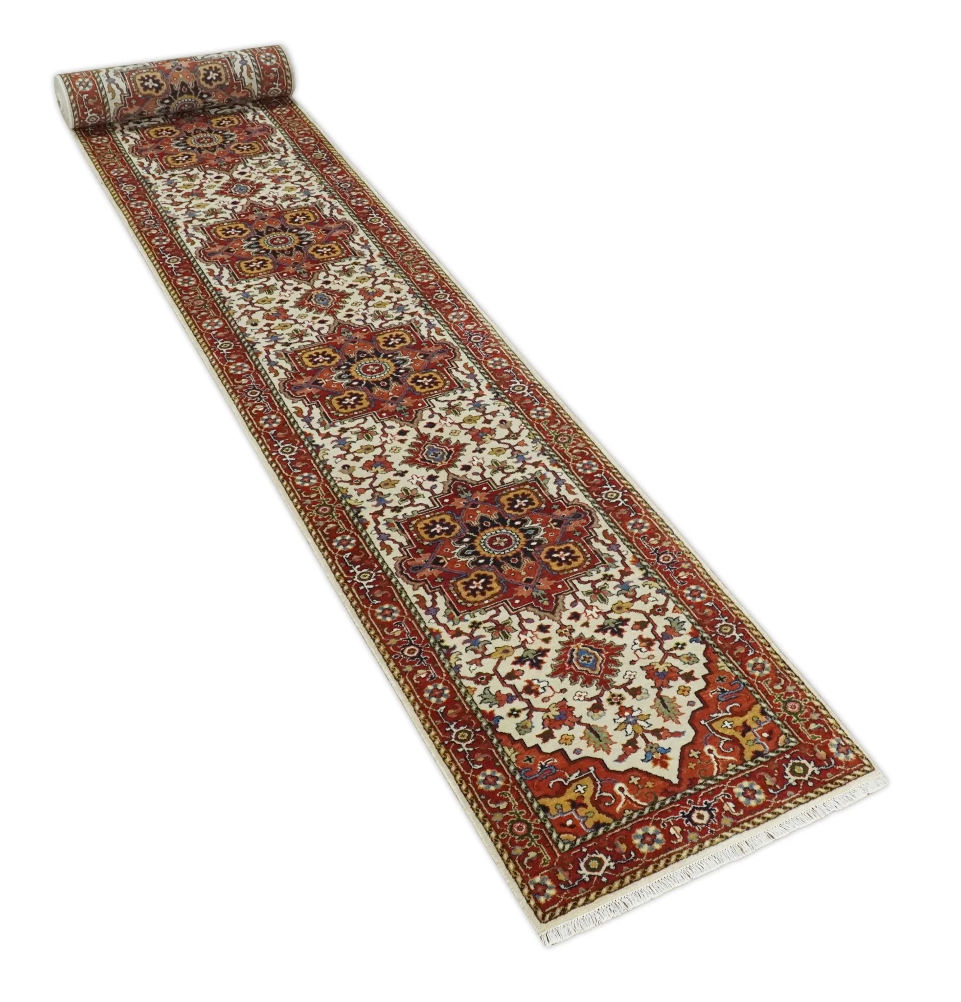 Long 20 feet runner Brown and Ivory Traditional Hallway Rug wool area rug - Image 8