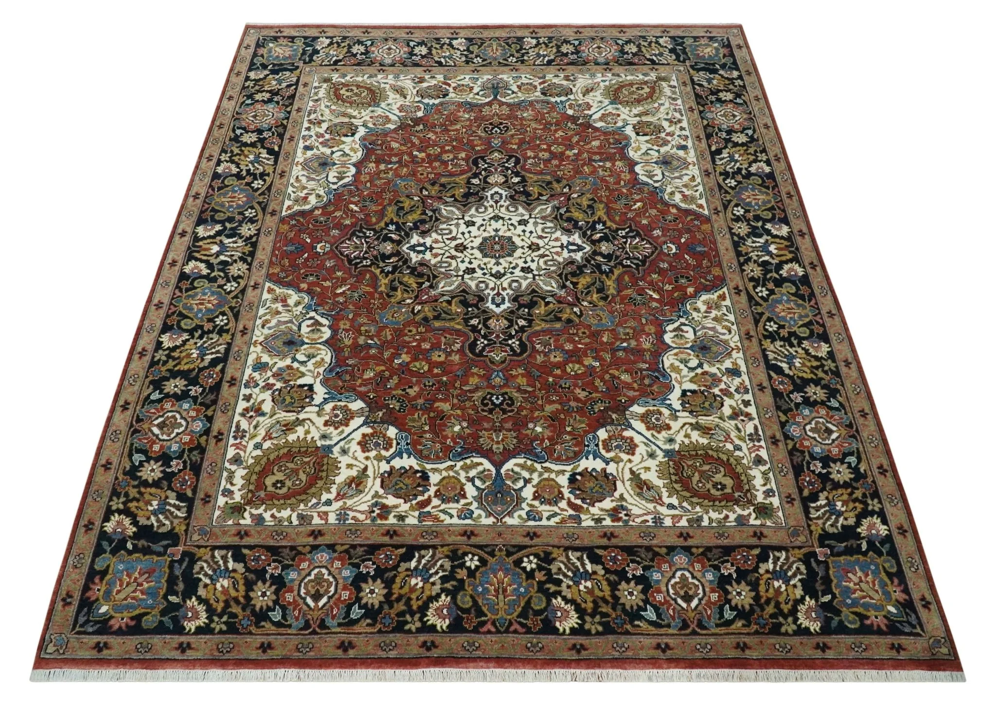 Fine Hand Knotted Brown, Ivory and Black 8x10 and 10x14 Traditional Wool Rug - Image 10
