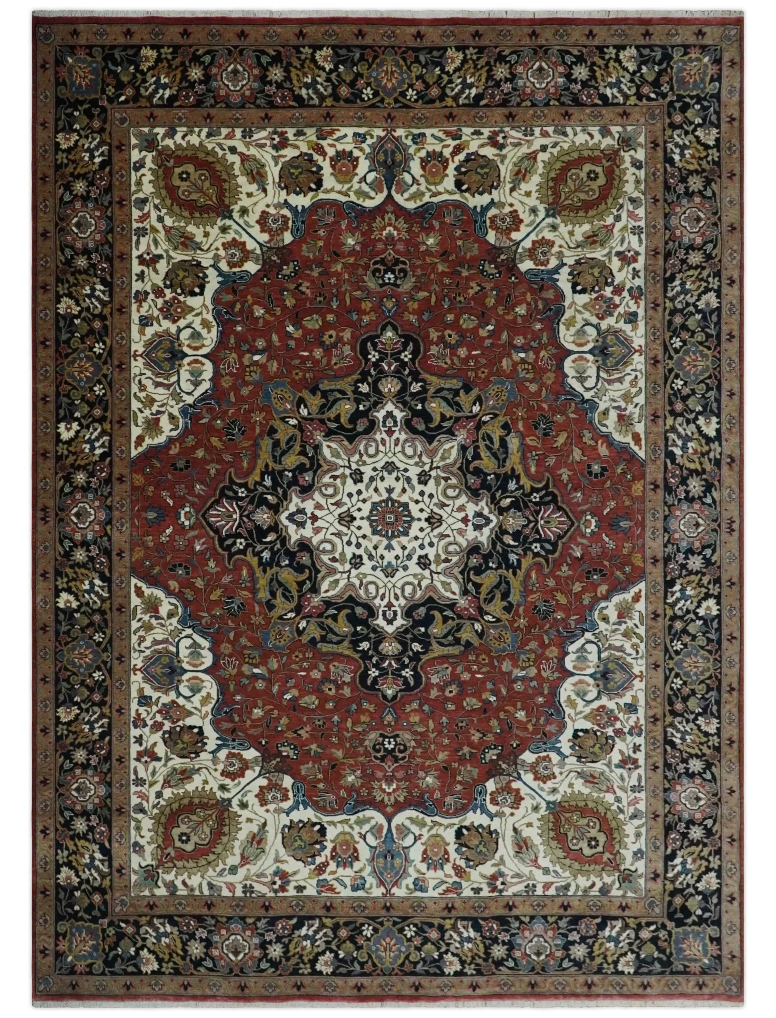 Fine Hand Knotted Brown, Ivory and Black 8x10 and 10x14 Traditional Wool Rug - Image 11