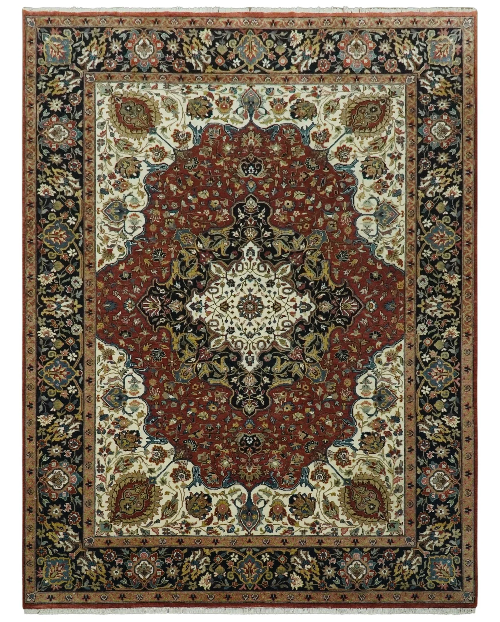 Fine Hand Knotted Brown, Ivory and Black 8x10 and 10x14 Traditional Wool Rug - Image 12