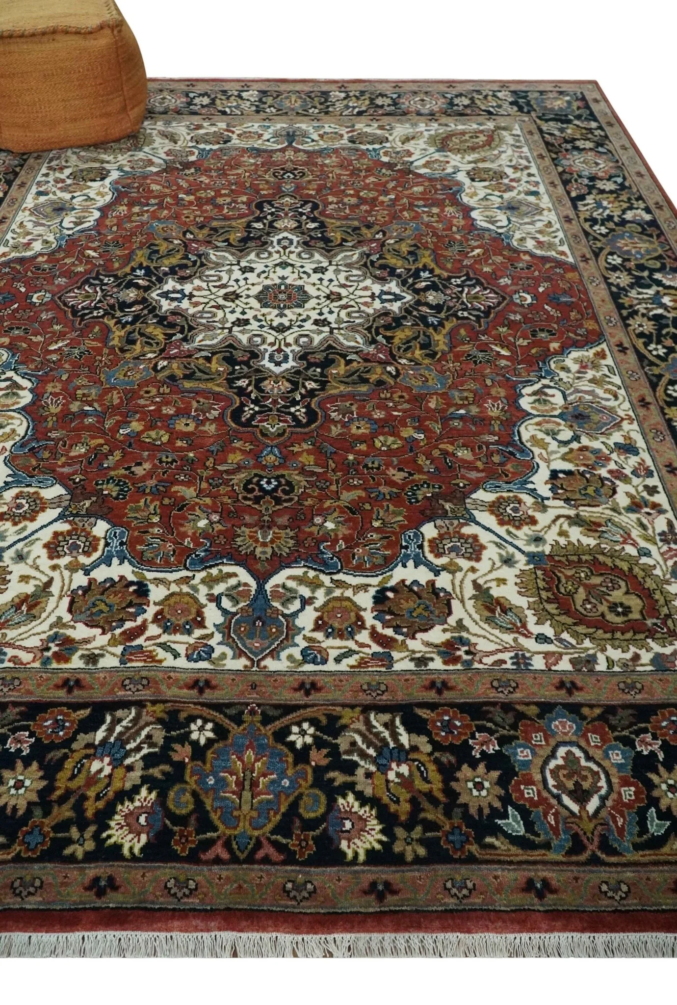 Fine Hand Knotted Brown, Ivory and Black 8x10 and 10x14 Traditional Wool Rug - Image 3