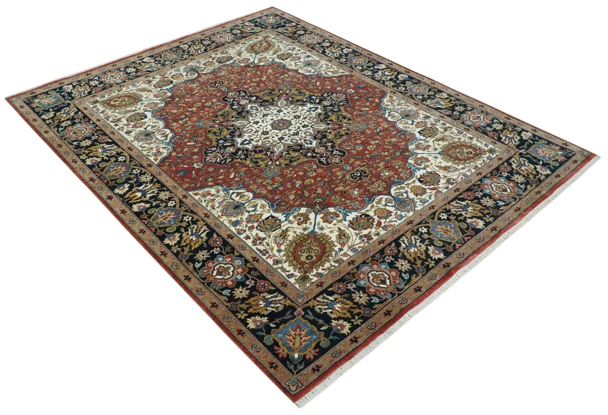 Fine Hand Knotted Brown, Ivory and Black 8x10 and 10x14 Traditional Wool Rug - Image 9