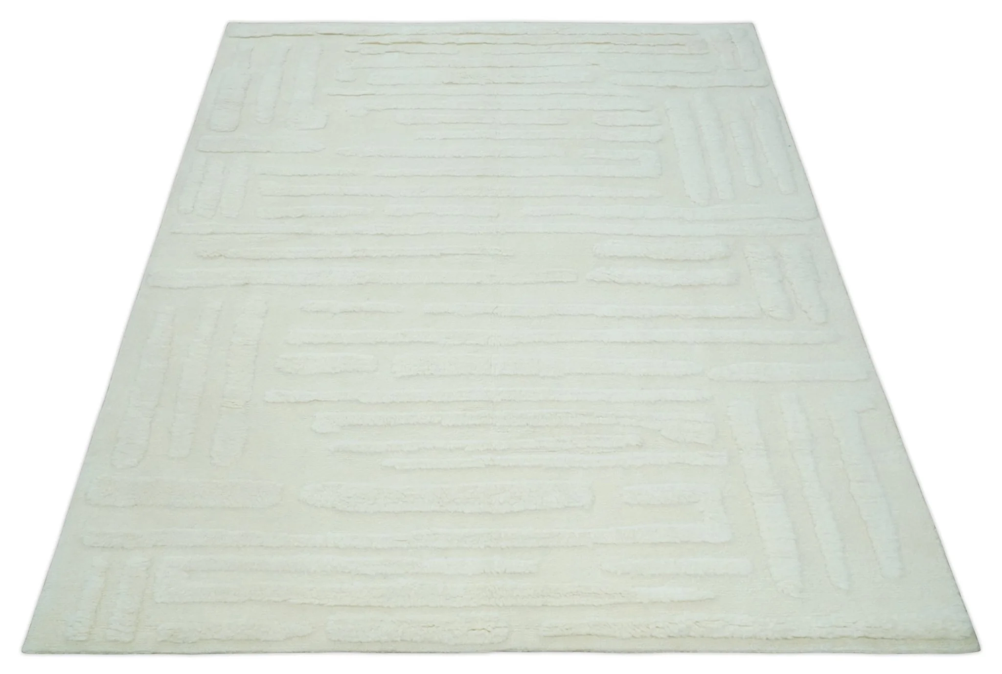 Premium 8x10 carved Texture Ivory hand knotted wool Area rug - Image 10