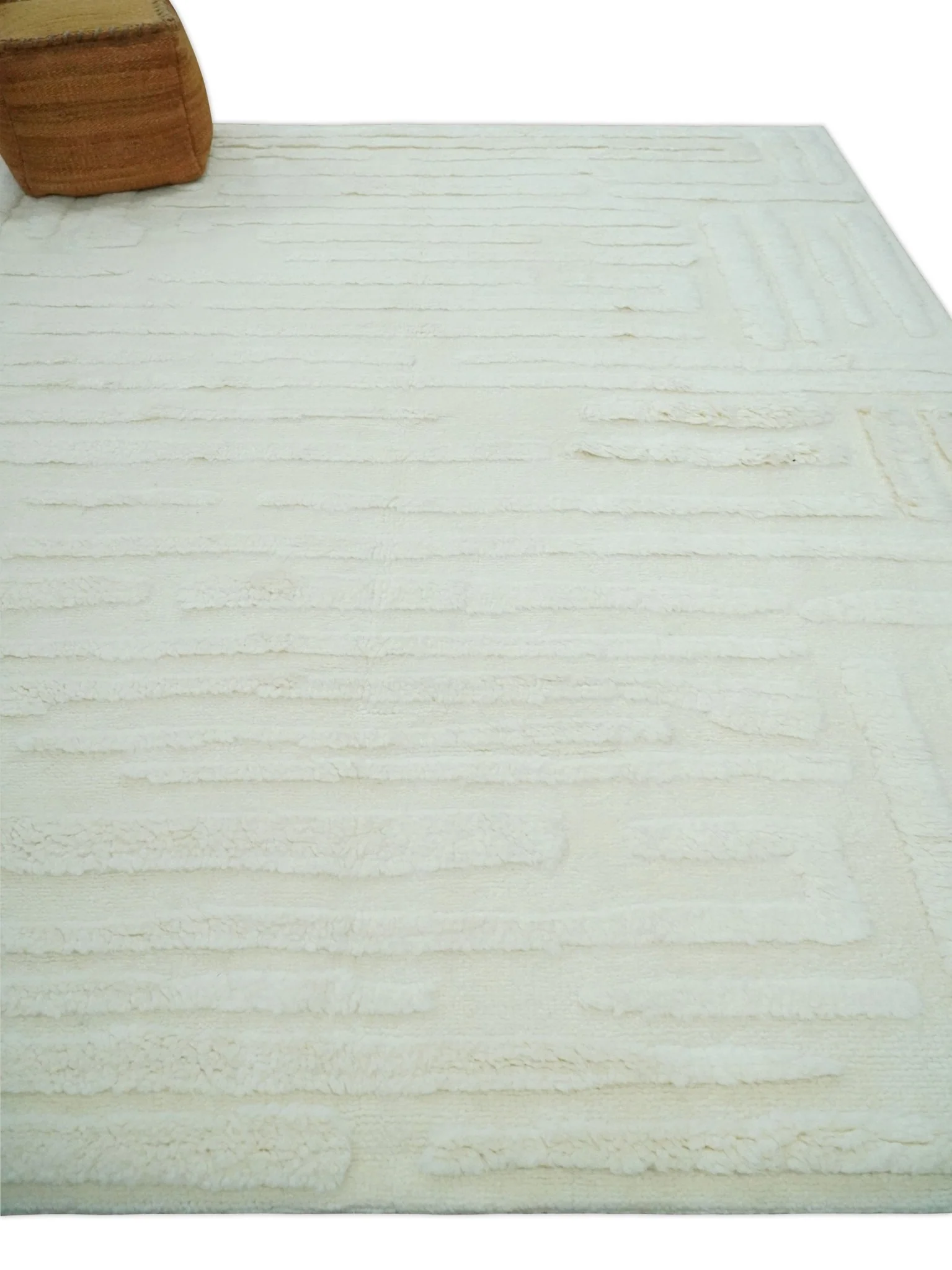 Premium 8x10 carved Texture Ivory hand knotted wool Area rug - Image 3