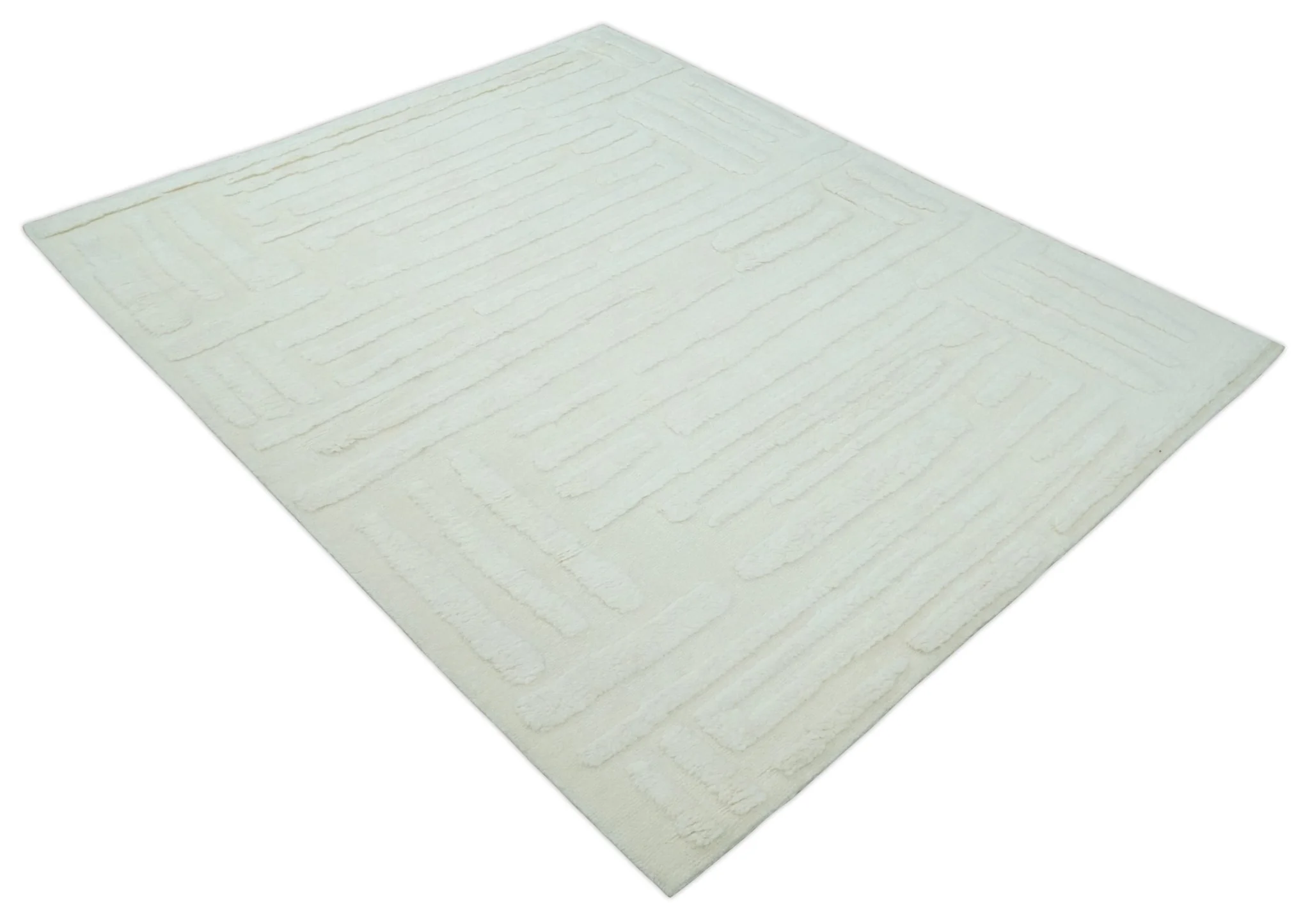 Premium 8x10 carved Texture Ivory hand knotted wool Area rug - Image 9