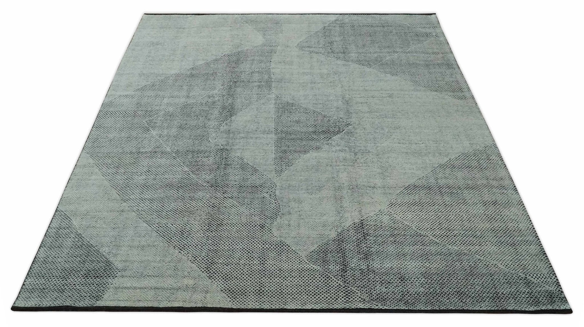 Contemporary Charcoal, Silver and Beige Design 9x12 Hand knotted wool Area Rug - Image 10