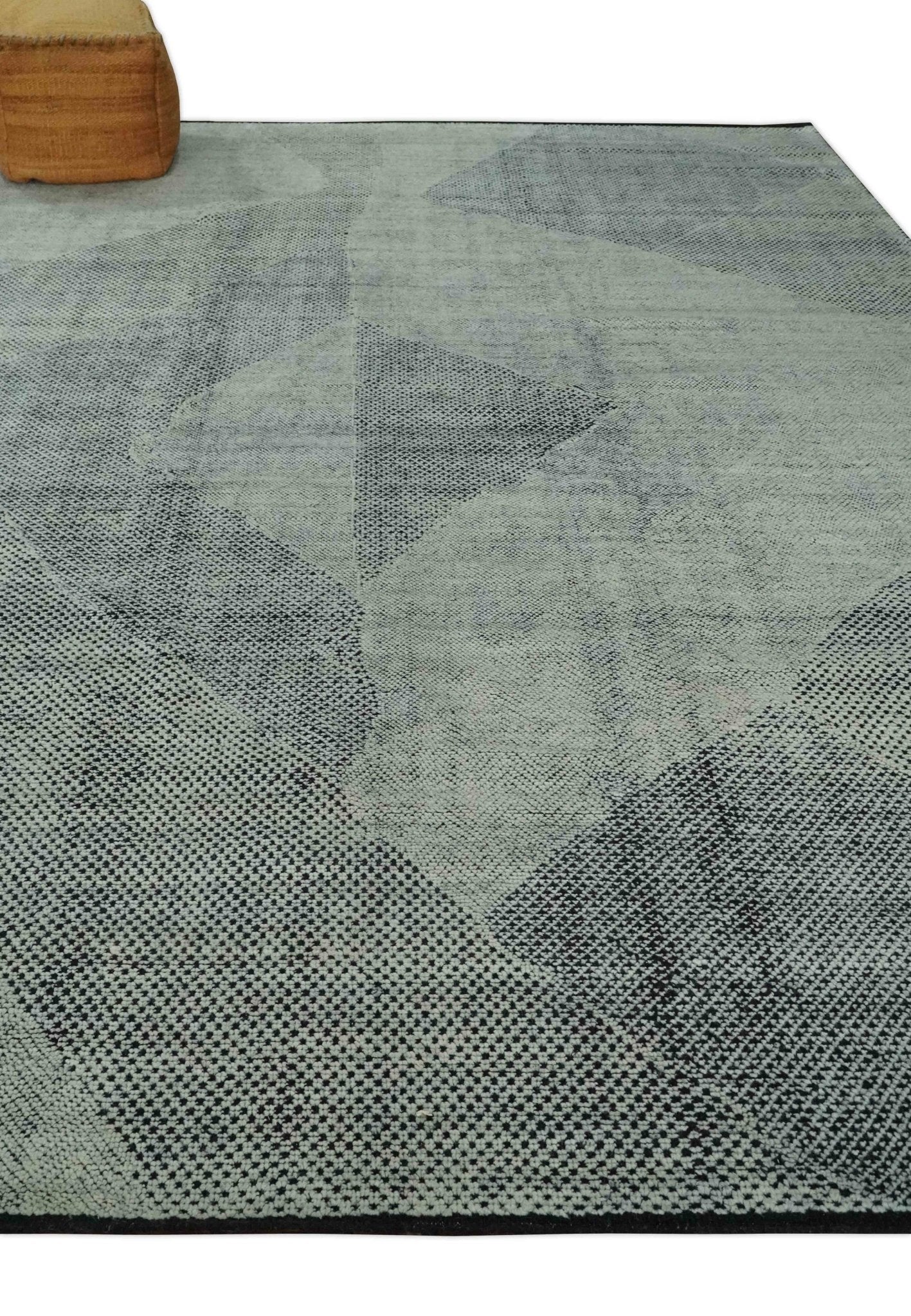 Contemporary Charcoal, Silver and Beige Design 9x12 Hand knotted wool Area Rug - Image 3
