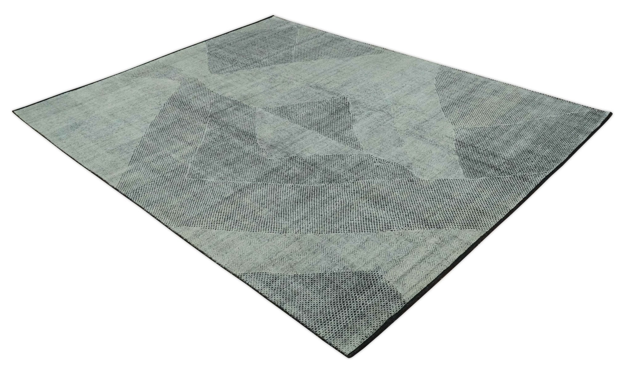 Contemporary Charcoal, Silver and Beige Design 9x12 Hand knotted wool Area Rug - Image 9