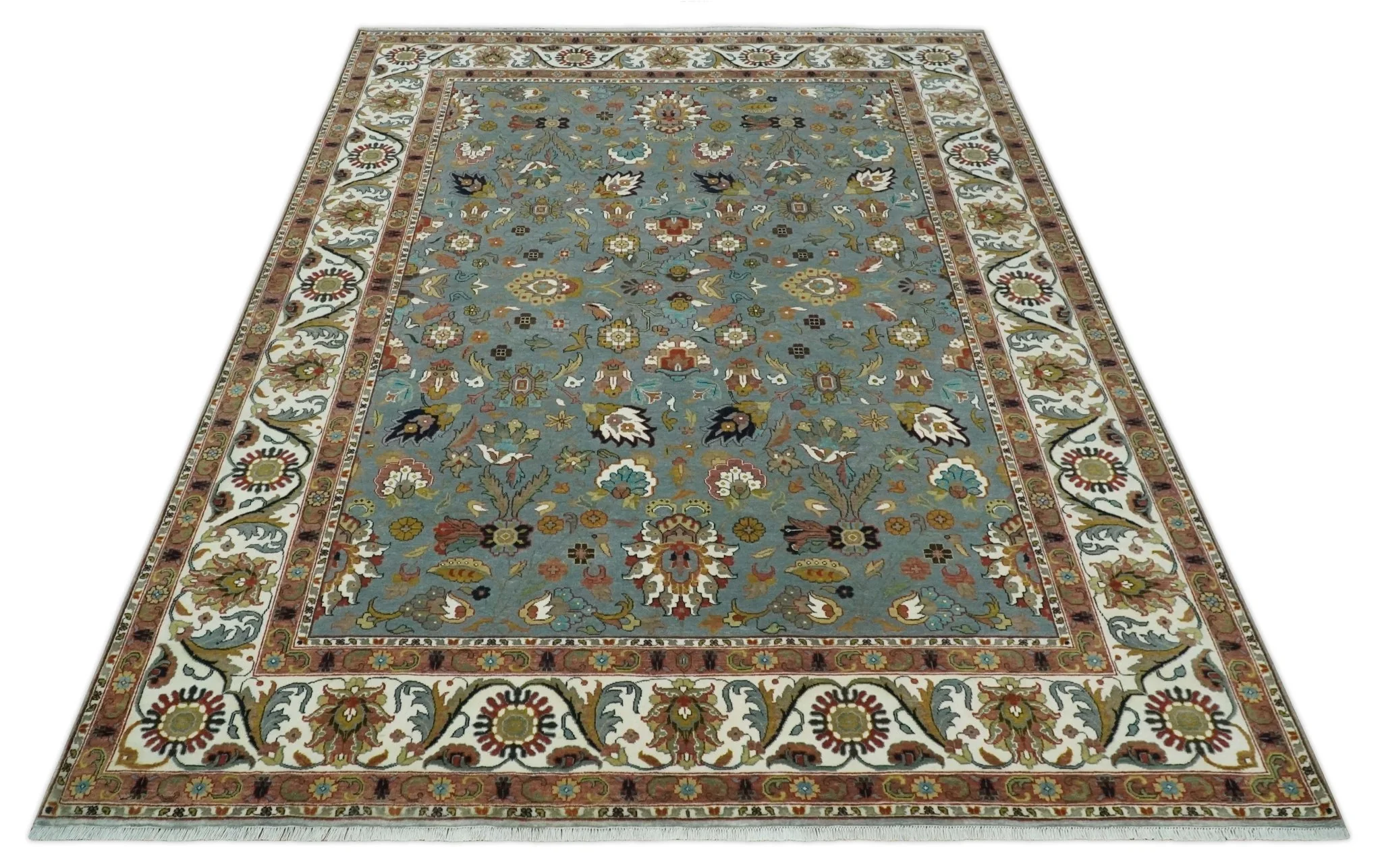 Fine Gray and Ivory Hand knotted Traditional 9x12 wool Area Rug - Image 10